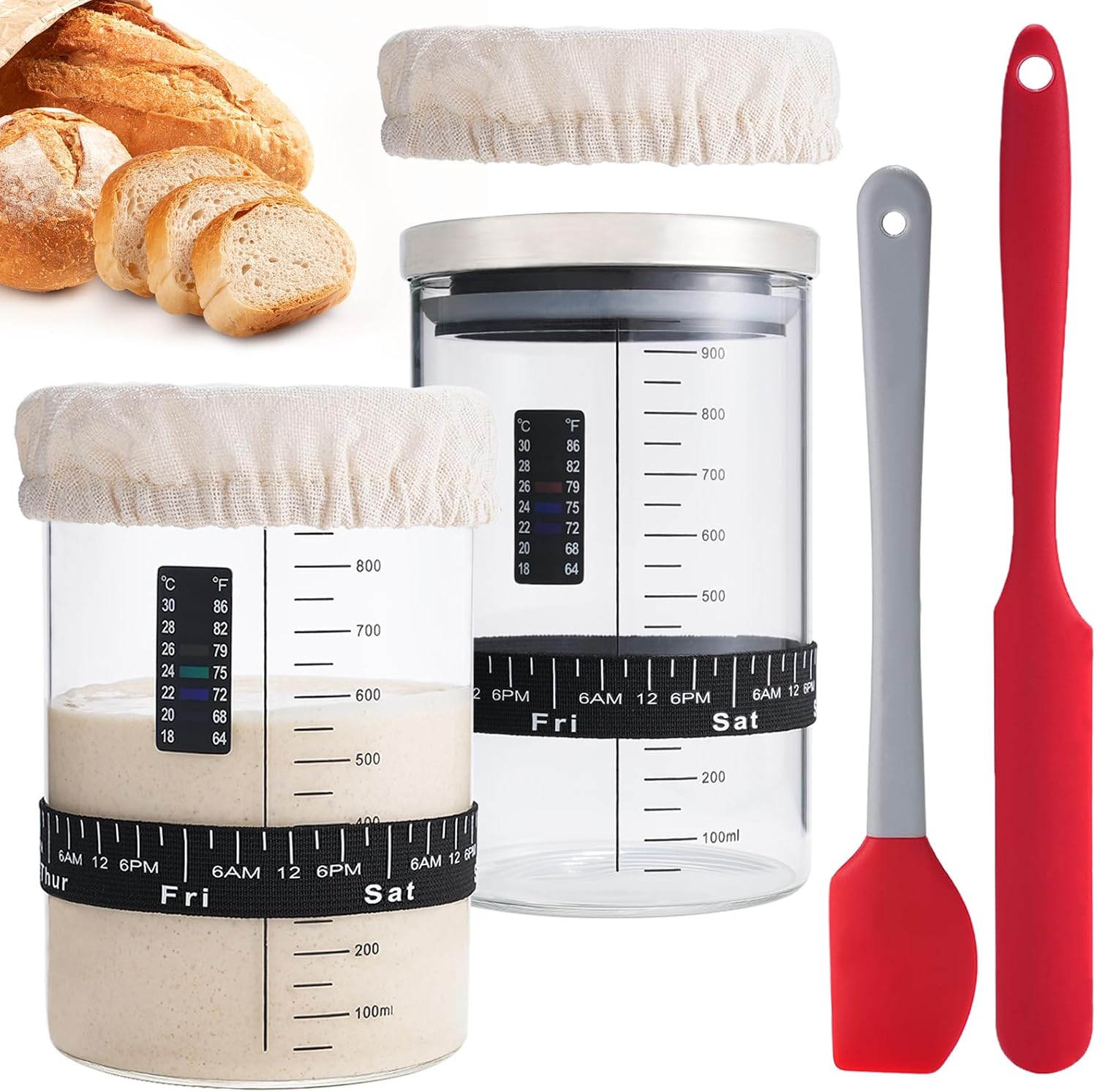 Sourdough Starter Jar Kit, 24 oz Wide Mouth Sour Dough Jars Glass