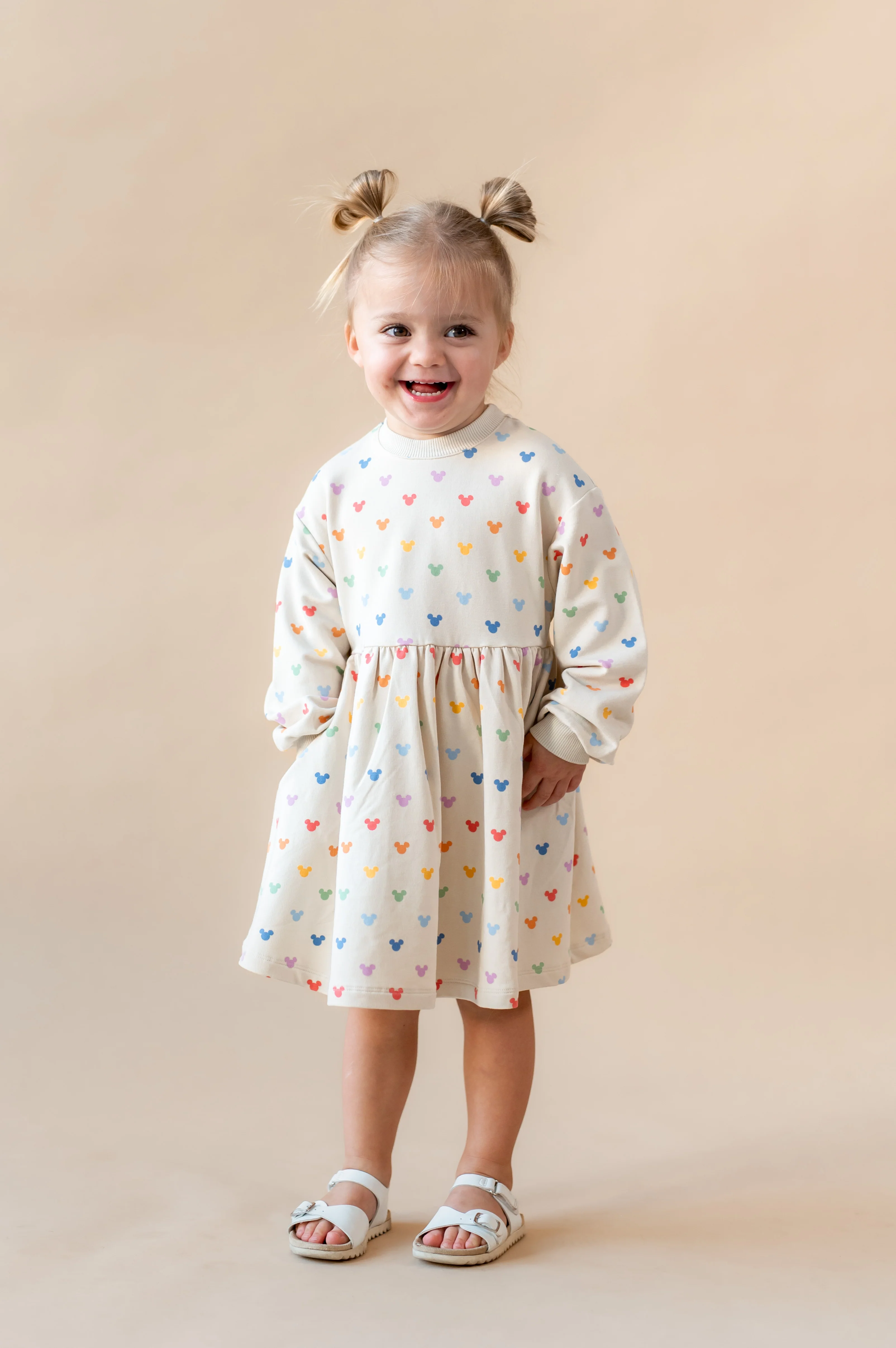 Long Sleeve Skater Dress in Pastel Mickey Mouse