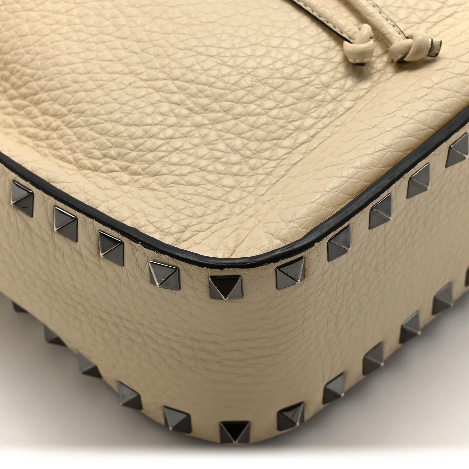Grained Calfskin Rockstud Bucket Bag Ivory