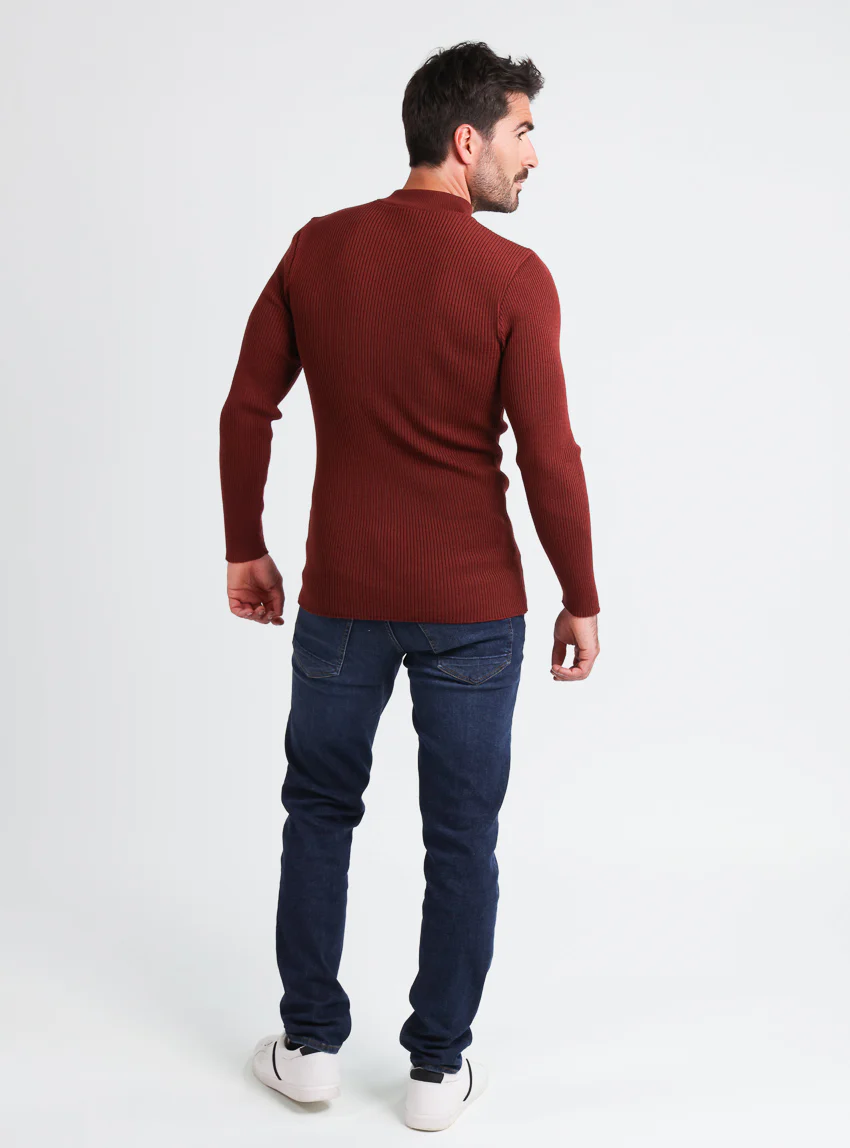 Pull homme 100% laine mérinos rouge terre de sienne