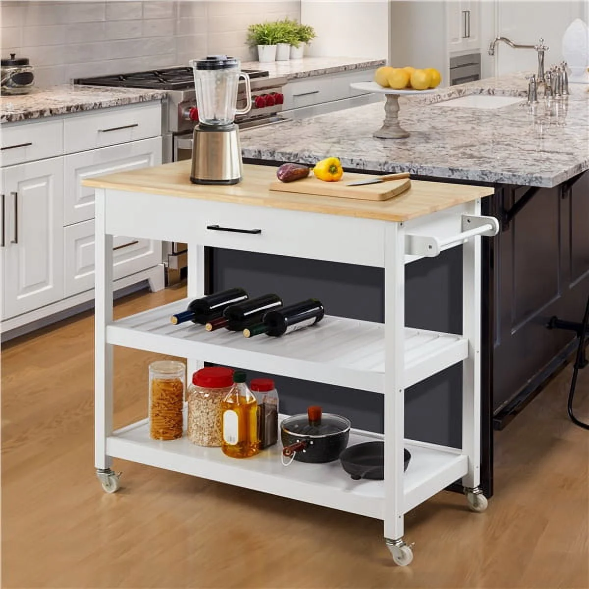 Easyfashion 40" W Kitchen Island Cart with Storage, White(Espresso)