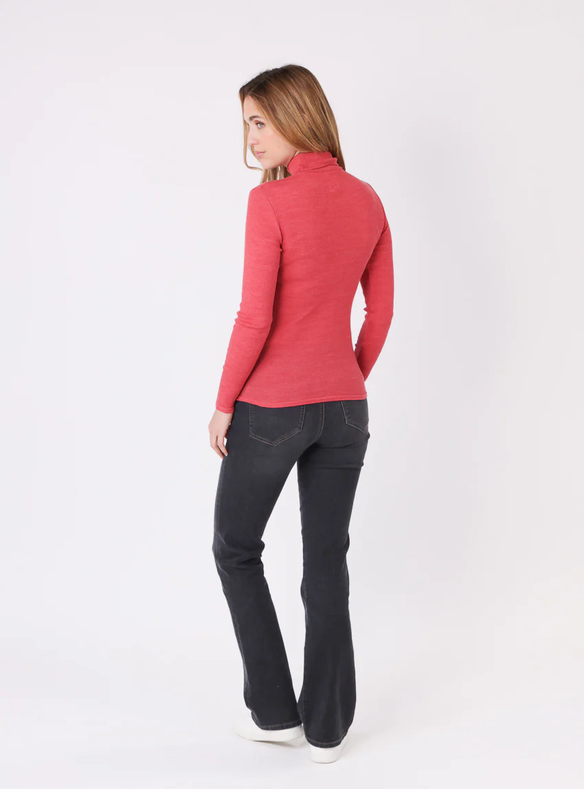 Pull chaussette col roulé laine et soie rouge