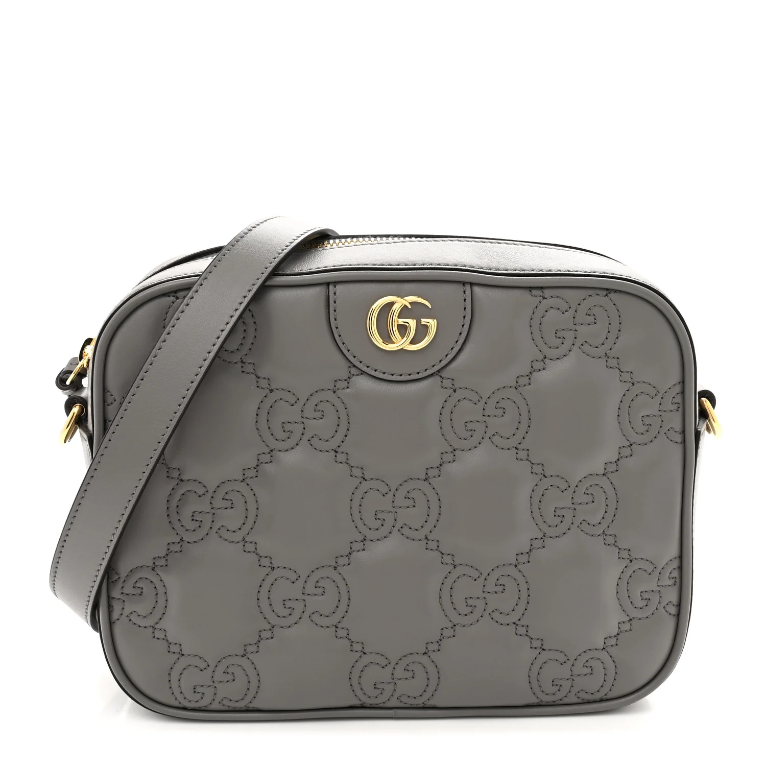 Calfskin GG Matelasse Shoulder Bag Dusty Grey Natural