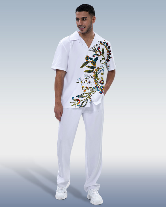 Ensemble de marche Suitmens pour homme, chemise blanche imprimée à manches courtes, référence 277