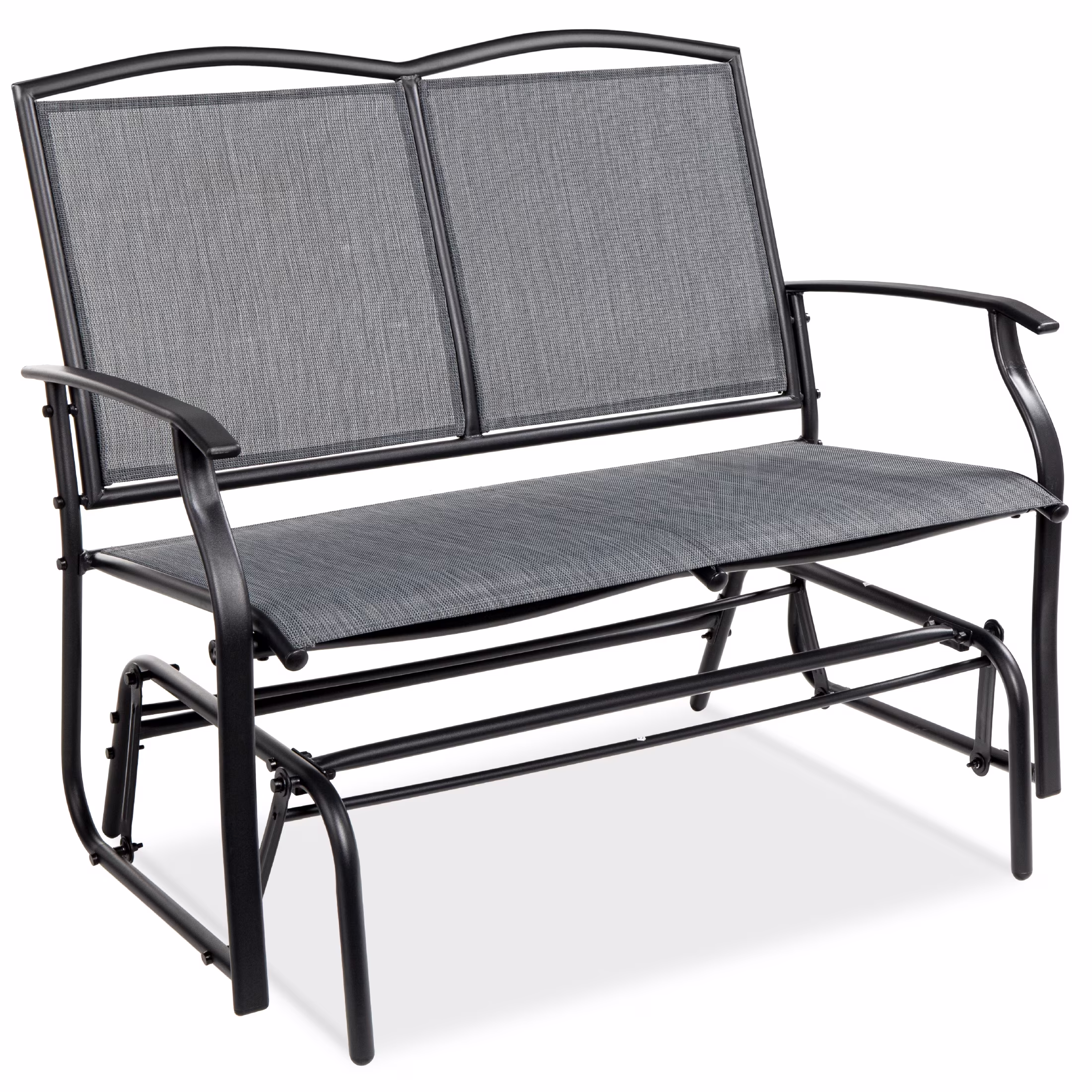 2-Person Outdoor Swing Glider, Steel Patio Loveseat, Bench Rocker w/ Armrests Gray(Gray)