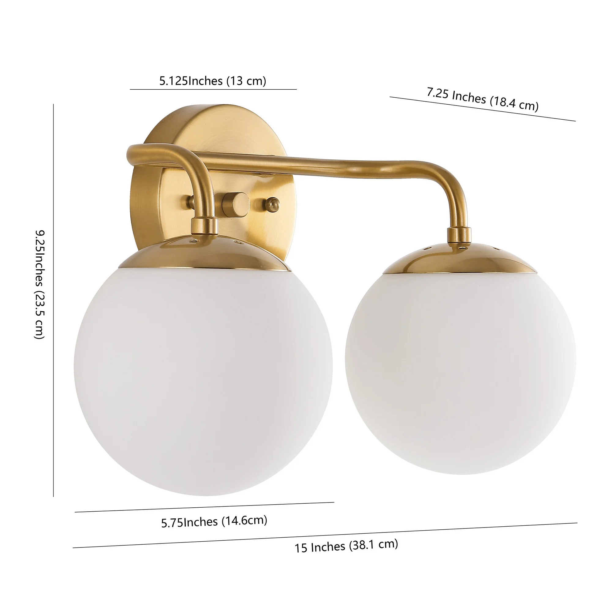 JONATHAN Y Louis Parisian Globe 15" 2-Light Metal/Frosted Glass Modern Contemporary LED Vanity, Brass Gold(2 Light/Brass Gold)