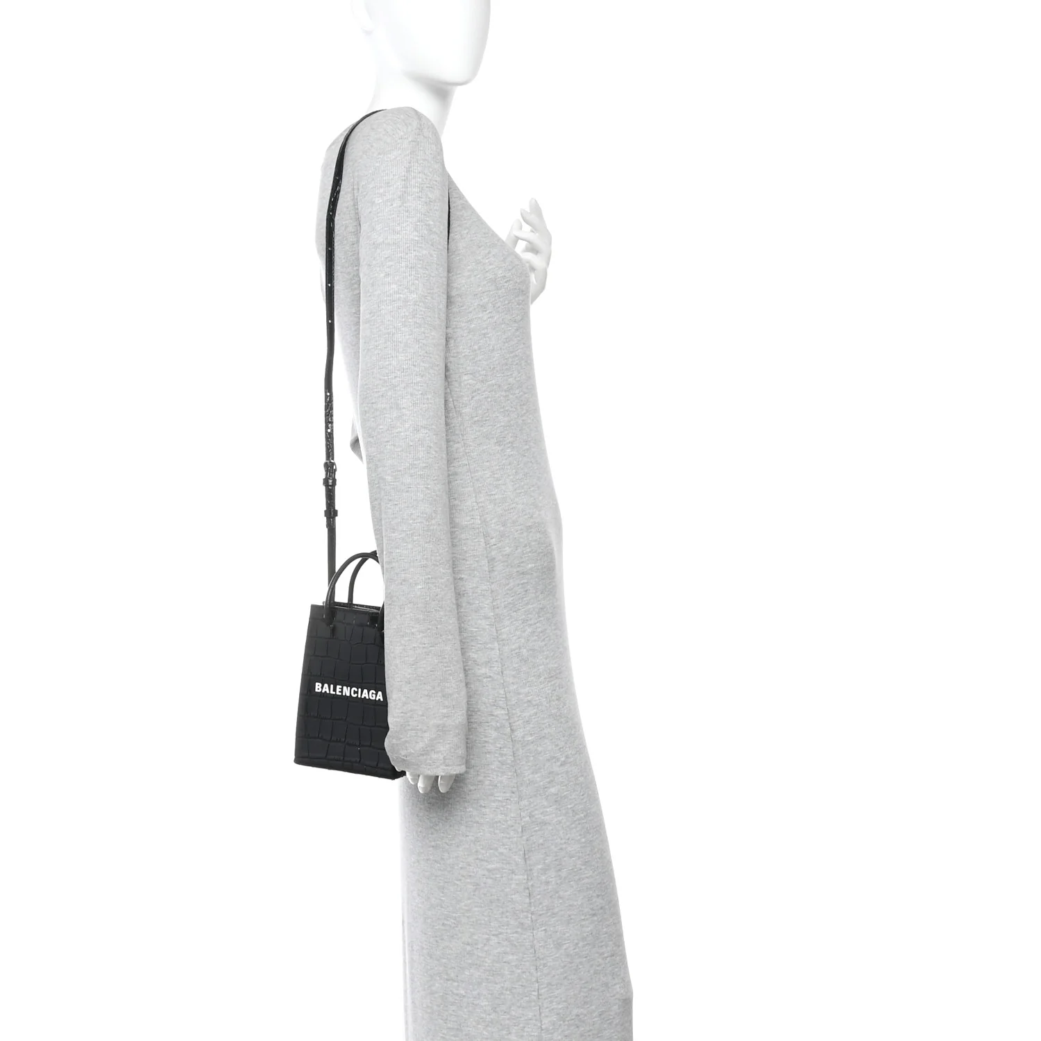 Calfskin Crocodile Embossed Logo Shopping Phone Holder Bag Black