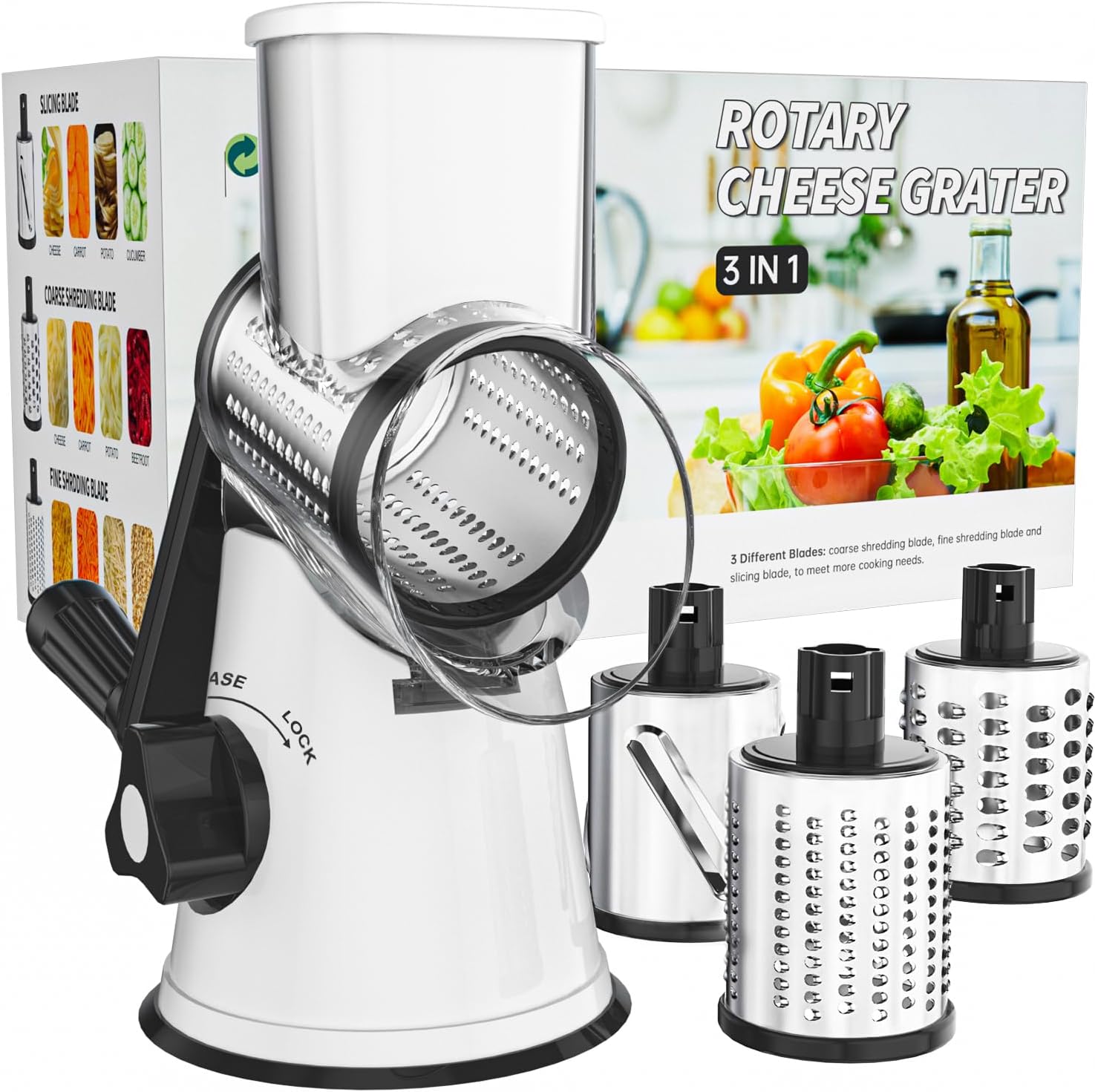 Cambom Rotary Cheese Grater Hand Crank Cheese Shredder, Black
