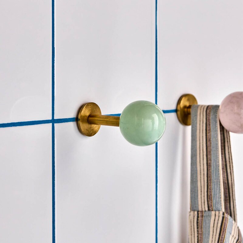 Ball knagg 8x4 cm 2 stk messing/aqua