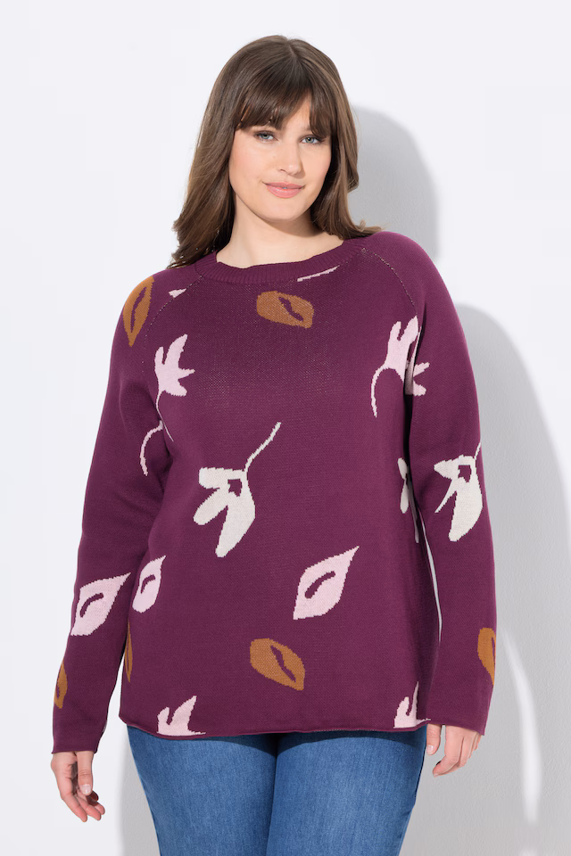 Eco Cotton Leaf Pattern Long Sleeve Sweater
