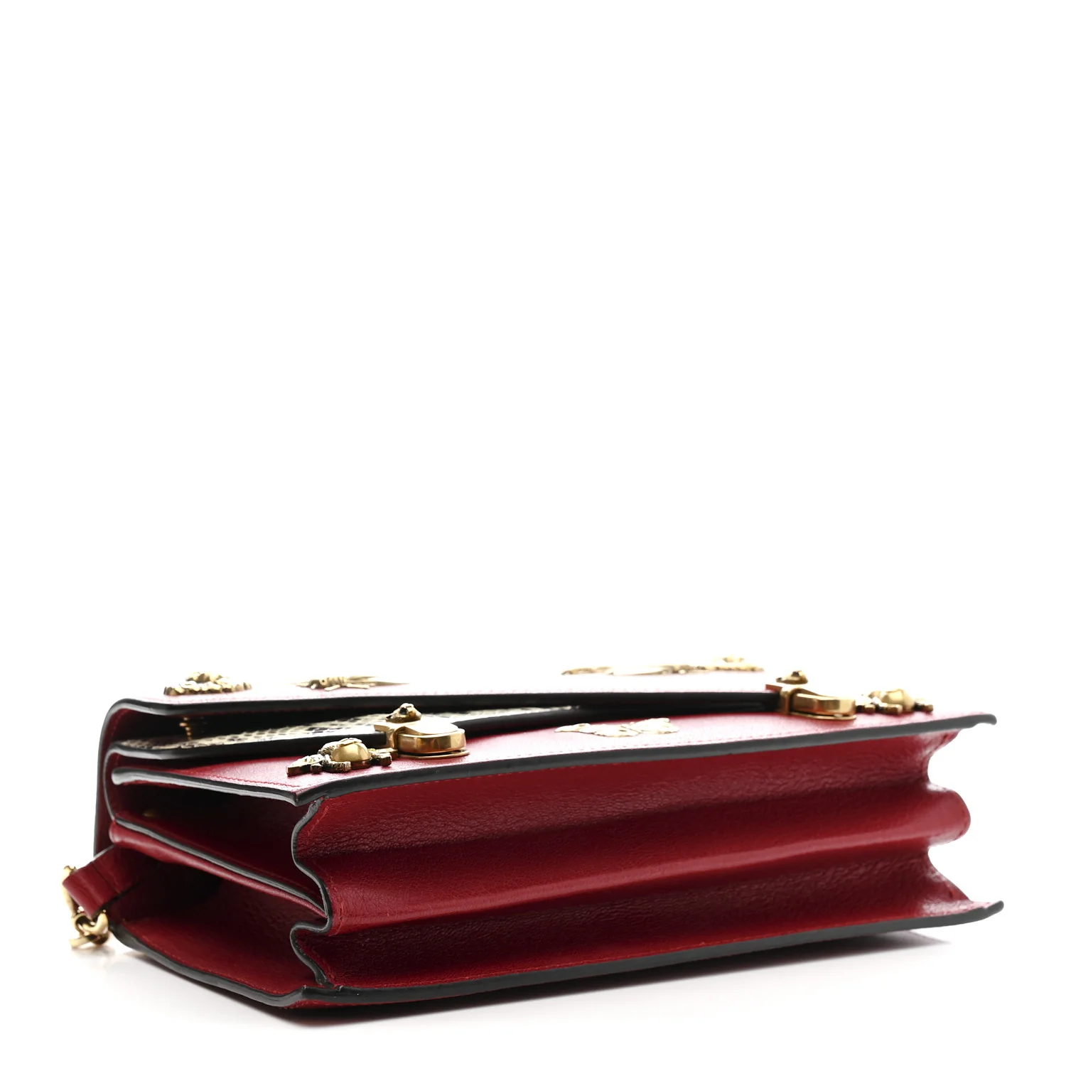 Calfskin Snakeskin Studded Small Ottilia Top Handle Bag Hibiscus Red