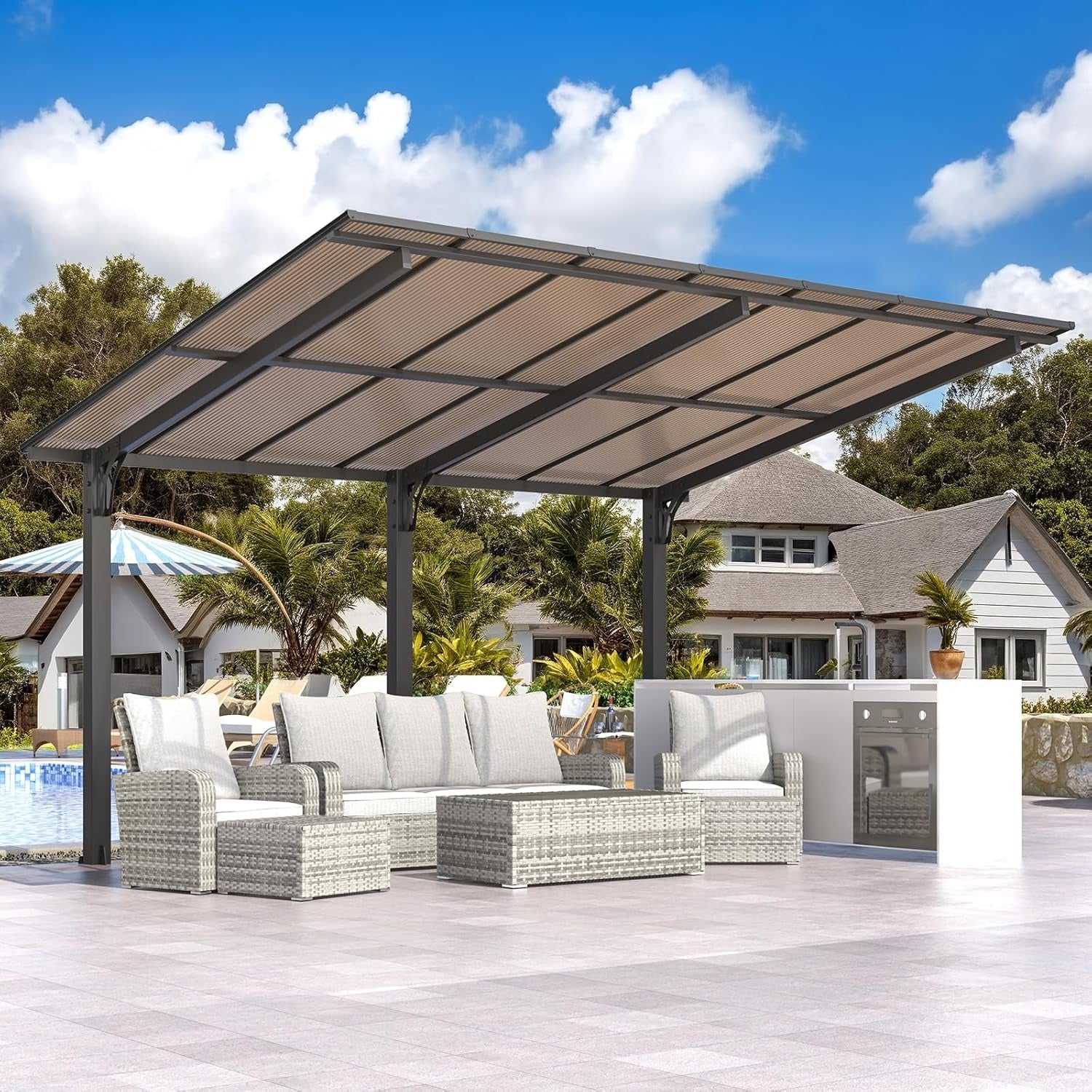 AECOJOY 14' x 10' Gazebo for Patio, Hard Top Lean to Gazebo Pergola Carport