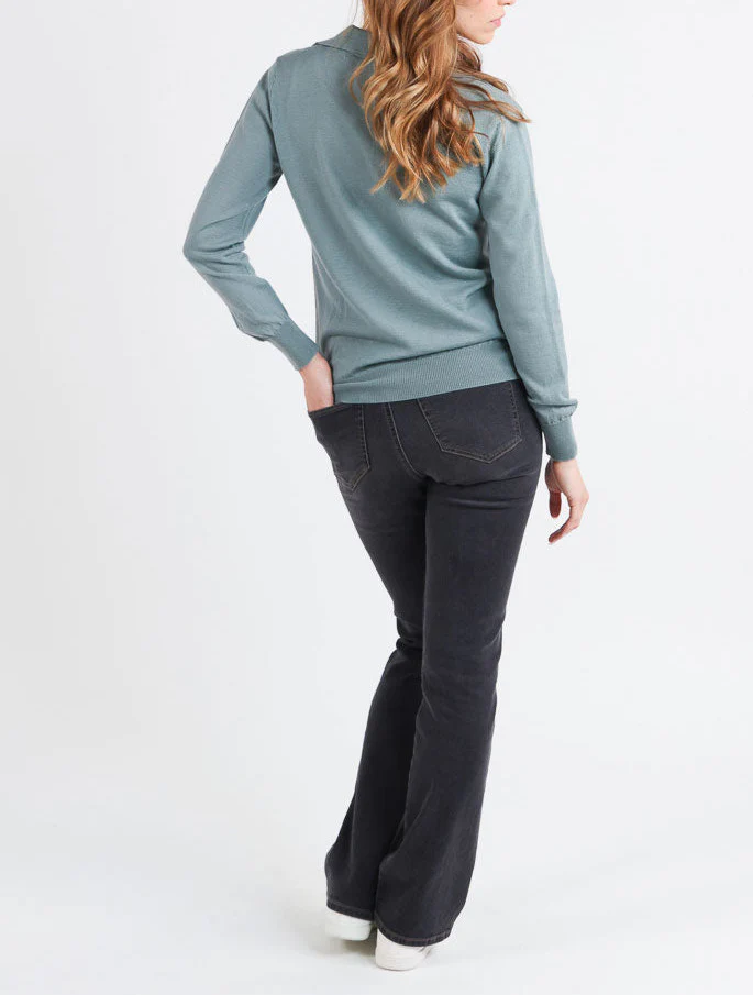 Pull col polo femme en laine mérinos vert