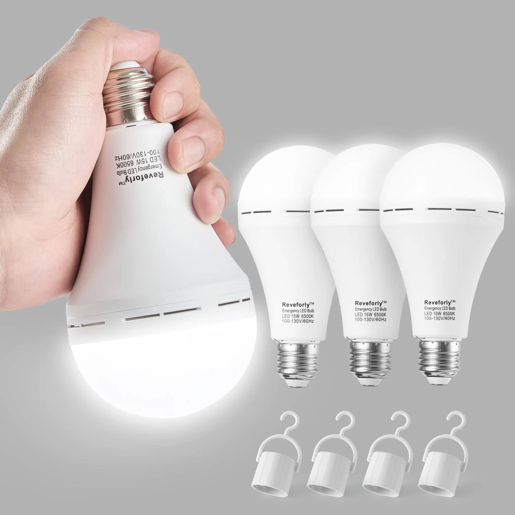 Reveforly Rechargeable Emergency Light Bulb for Power Outage, Battery Backup LED Bulb for Home Power Failure, Hurricane, Thunderstorm, 1500mAh 15W 80W
