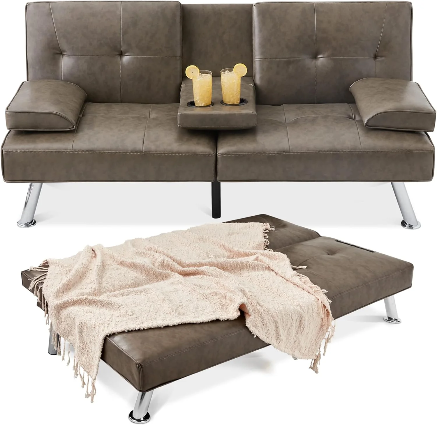 Futon convertible moderne en similicuir Best Choice Products, pliable et réglable