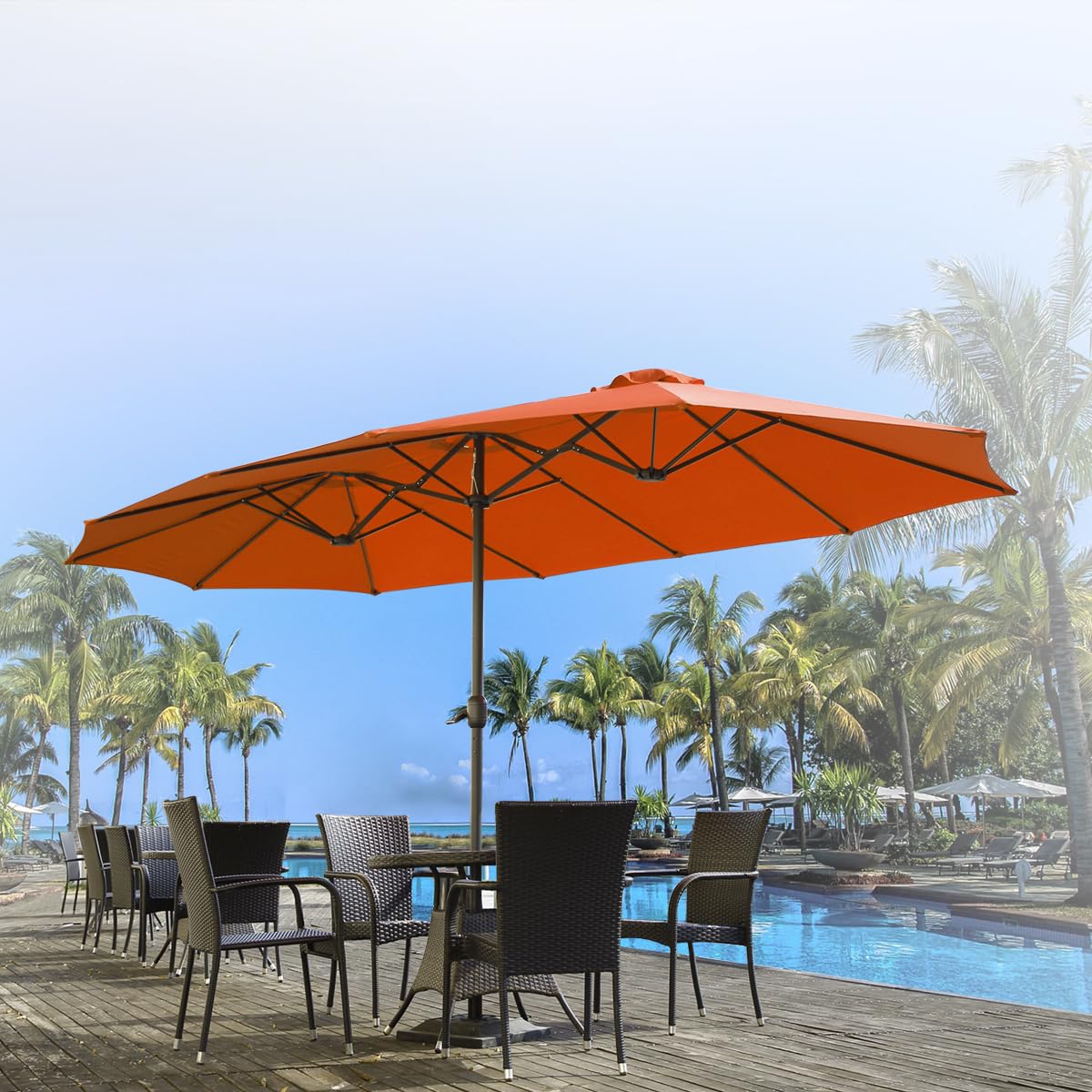 AECOJOY 15x9ft Double-Sided Patio Umbrella, Orange