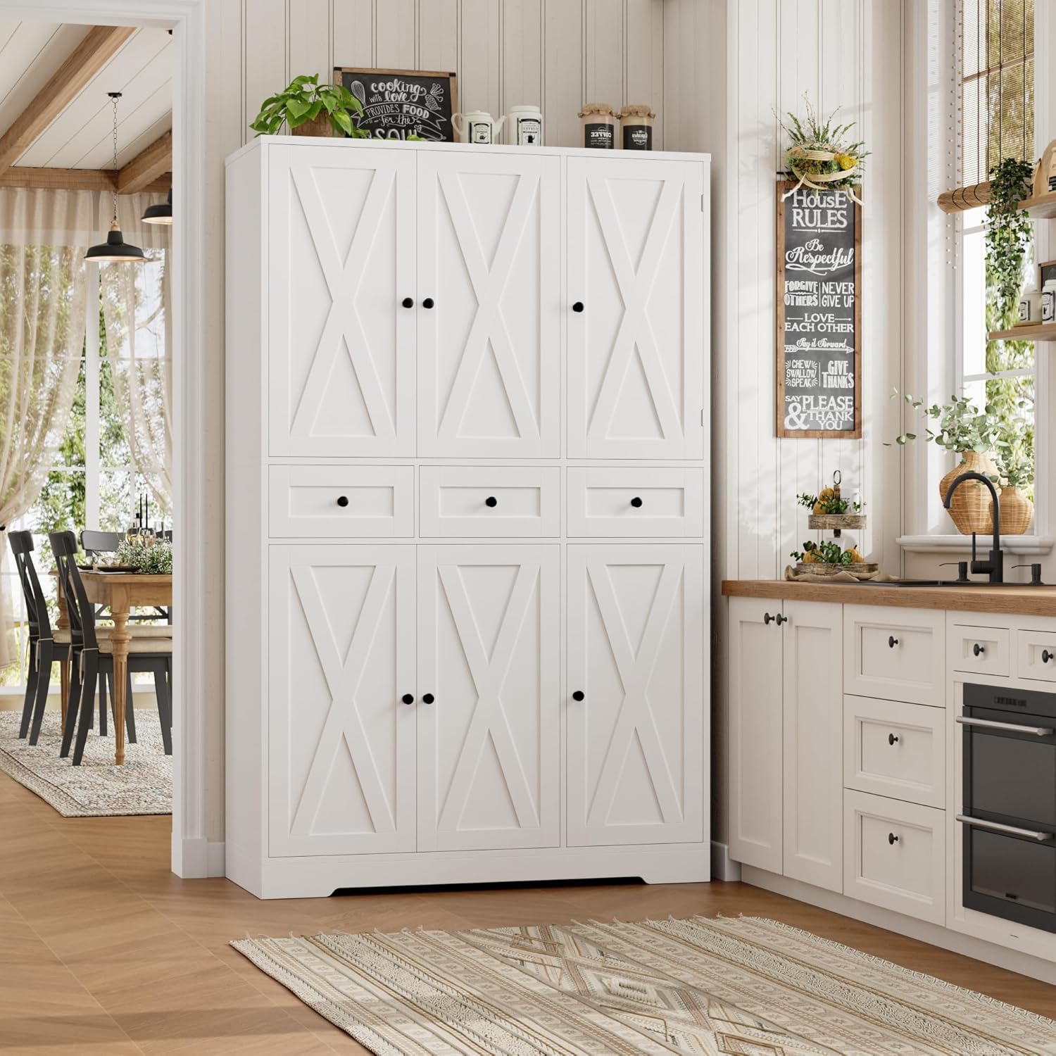 HOSTACK Modern Farmhouse Kitchen Pantry Storage Cabinet, 67
