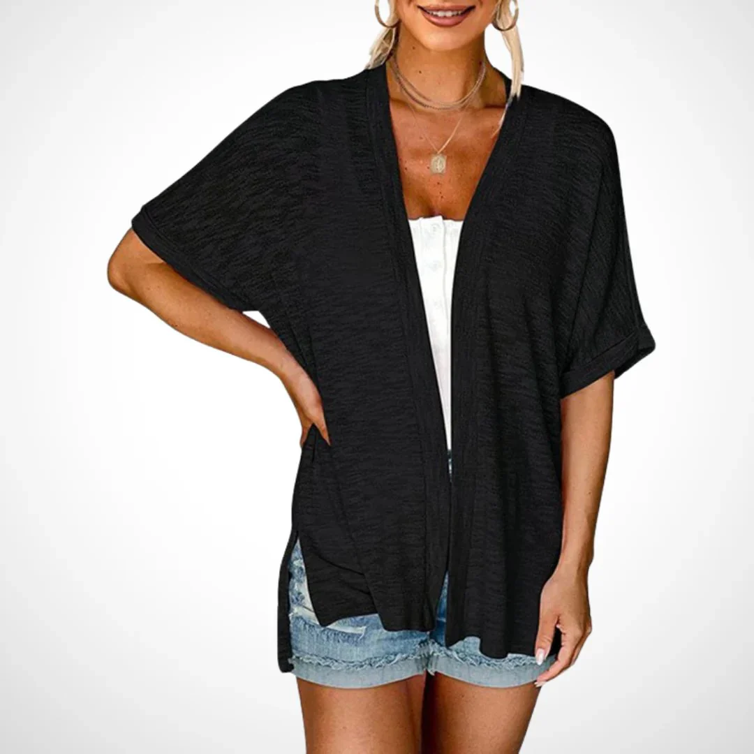 Cardigan élégant à manches courtes et ouverture avant