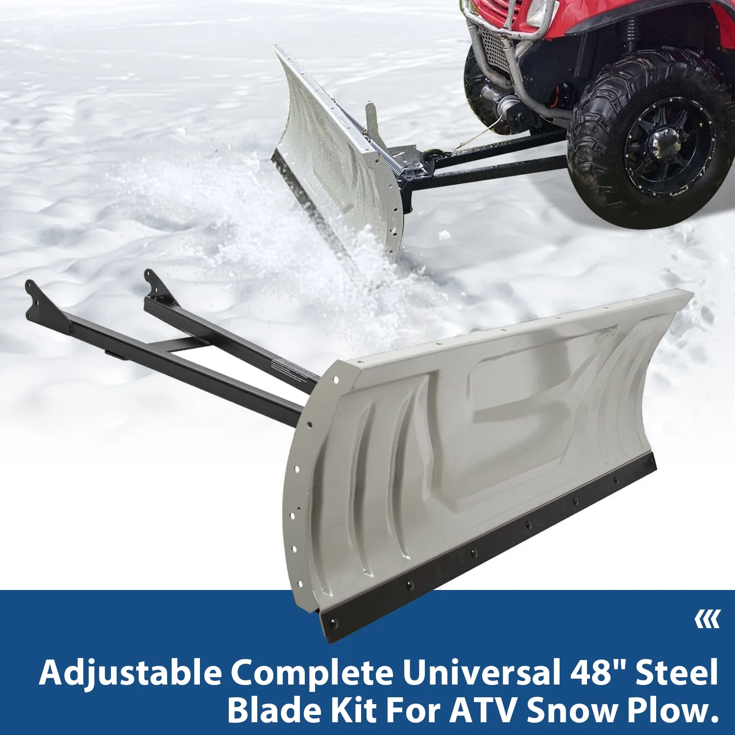 Snow Plow Blade Universal Kit Steel White Adjustable 48" Complete for ATV Honda Kawasaki Polaris Aeon Crossland Arctic-Cat Alterra - Image 2