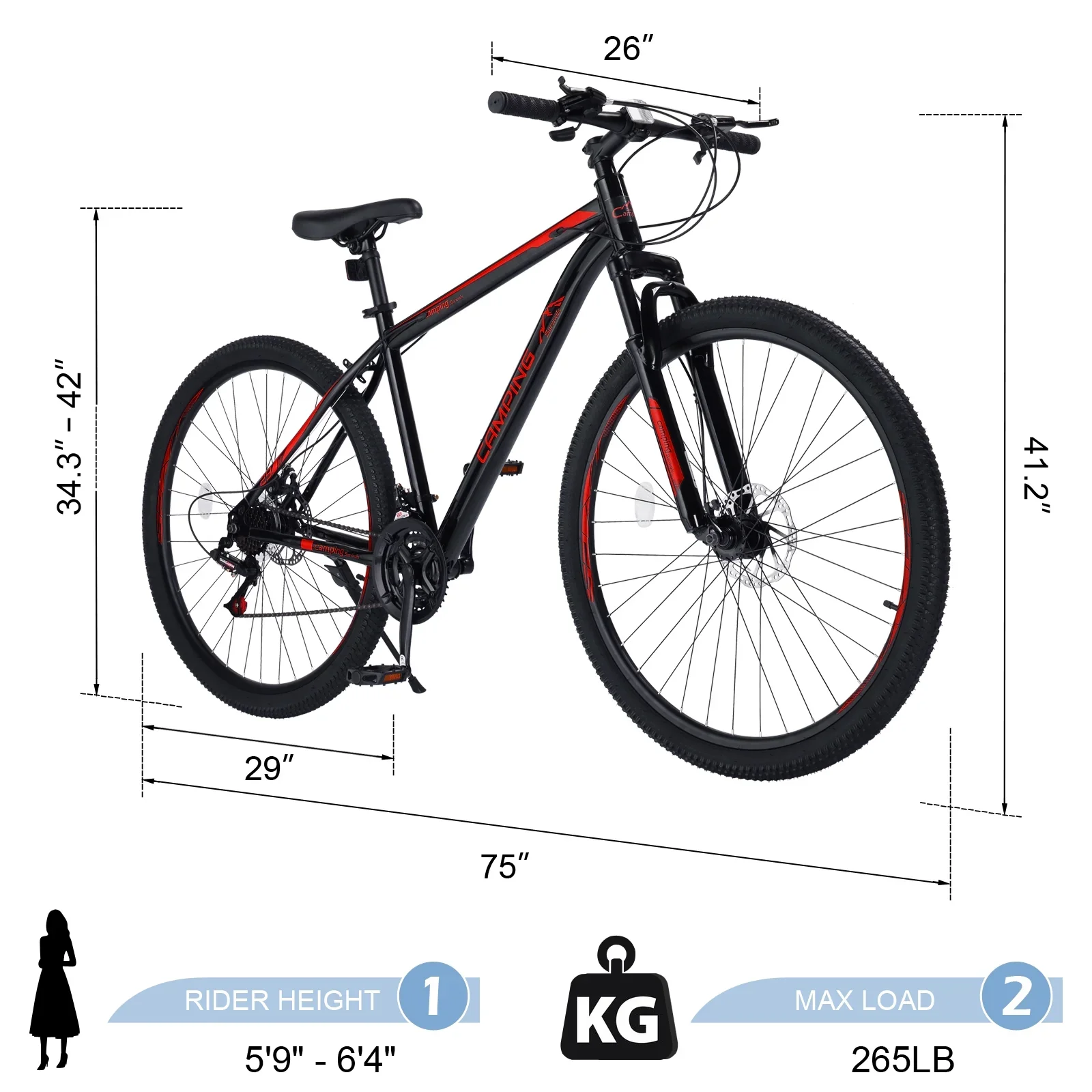 UBesGoo 29in Mountain Bike for Adult, 21 Speed MTB Bicycle for Men/Women, Dual Disc Brakes, Carbon Steel Frame, Black