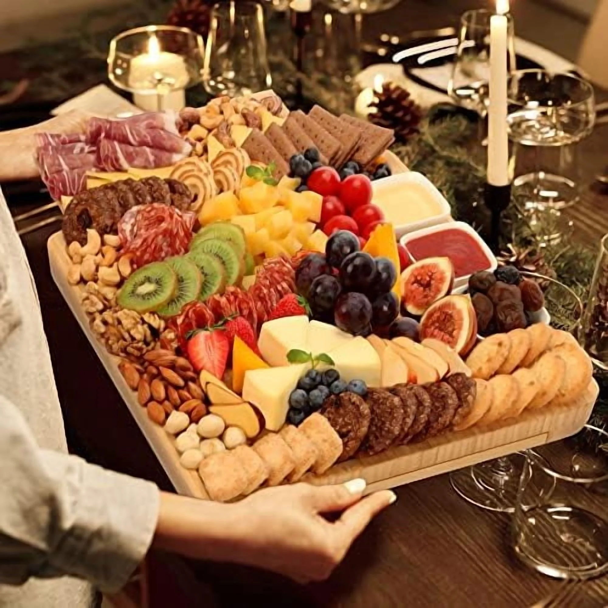 Charcuterie Board Set Cheese Board with 2 Drawers, Bamboo Cheese Tray Serving Board Unique Mothers Day Gifts, Wedding, Housewarming, Birthday Gifts - Image 8
