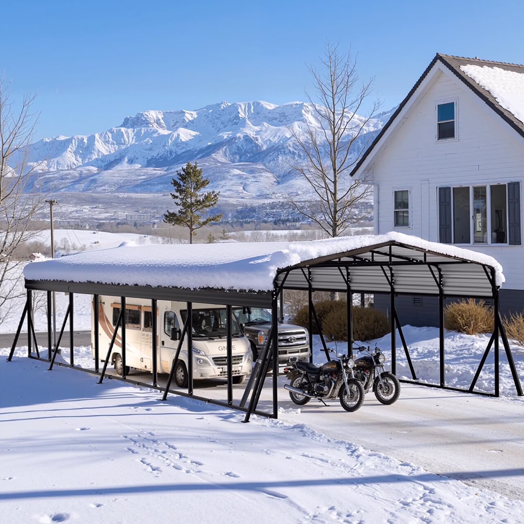 10x15FT Heavy Duty Metal Carport, Outdoor Carport Canopy with Iron Roof, Durable All-Weather Carport for Cars, Trucks, Boats Outdoor Equipment, Easy Quick-Install Assembly(10*15FT) - Image 3