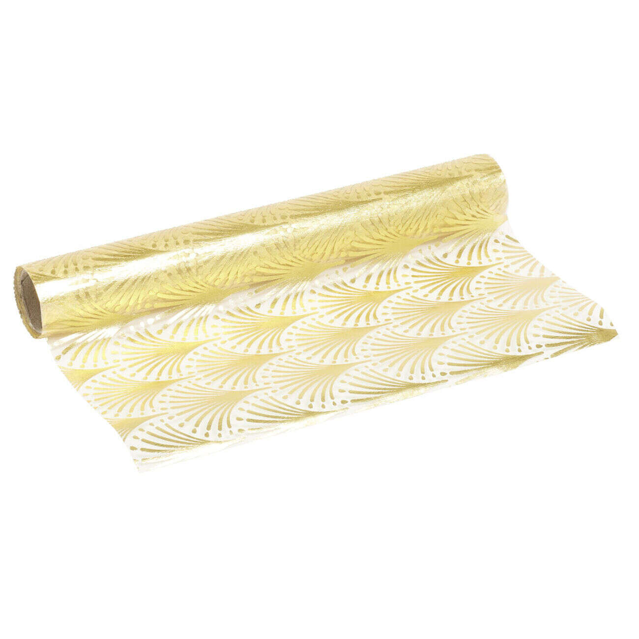 Chemin de table en organza jaune motif feuille dorée 28x300cm