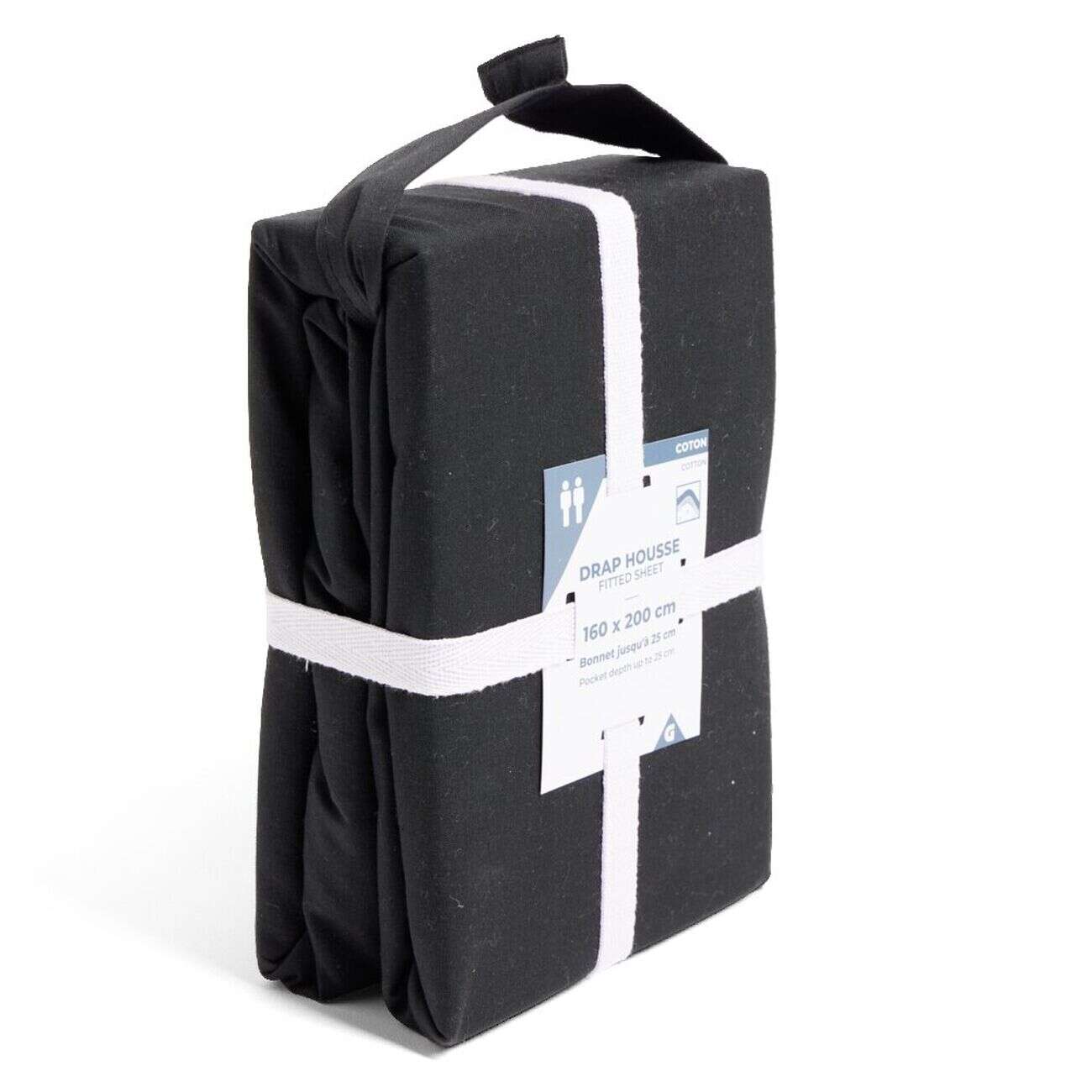 Drap housse 160x200cm 100% coton noir