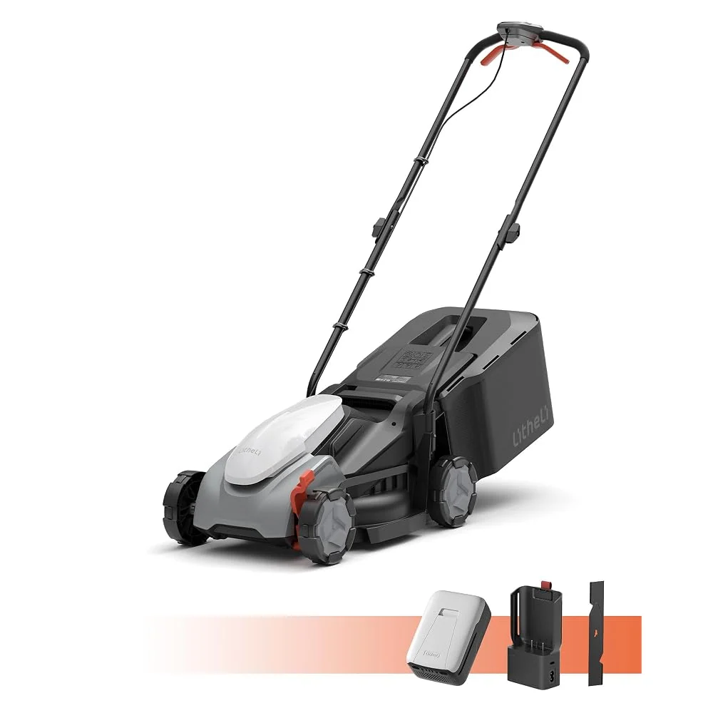 Litheli 14 Inch Cordless Lawn Mower, 5.0Ah Battery Powered Push Mower with Brushless Motor, Quiet & No Maintenance, Lightweight Grass Cutter for Small to Mid-Sized Yards
