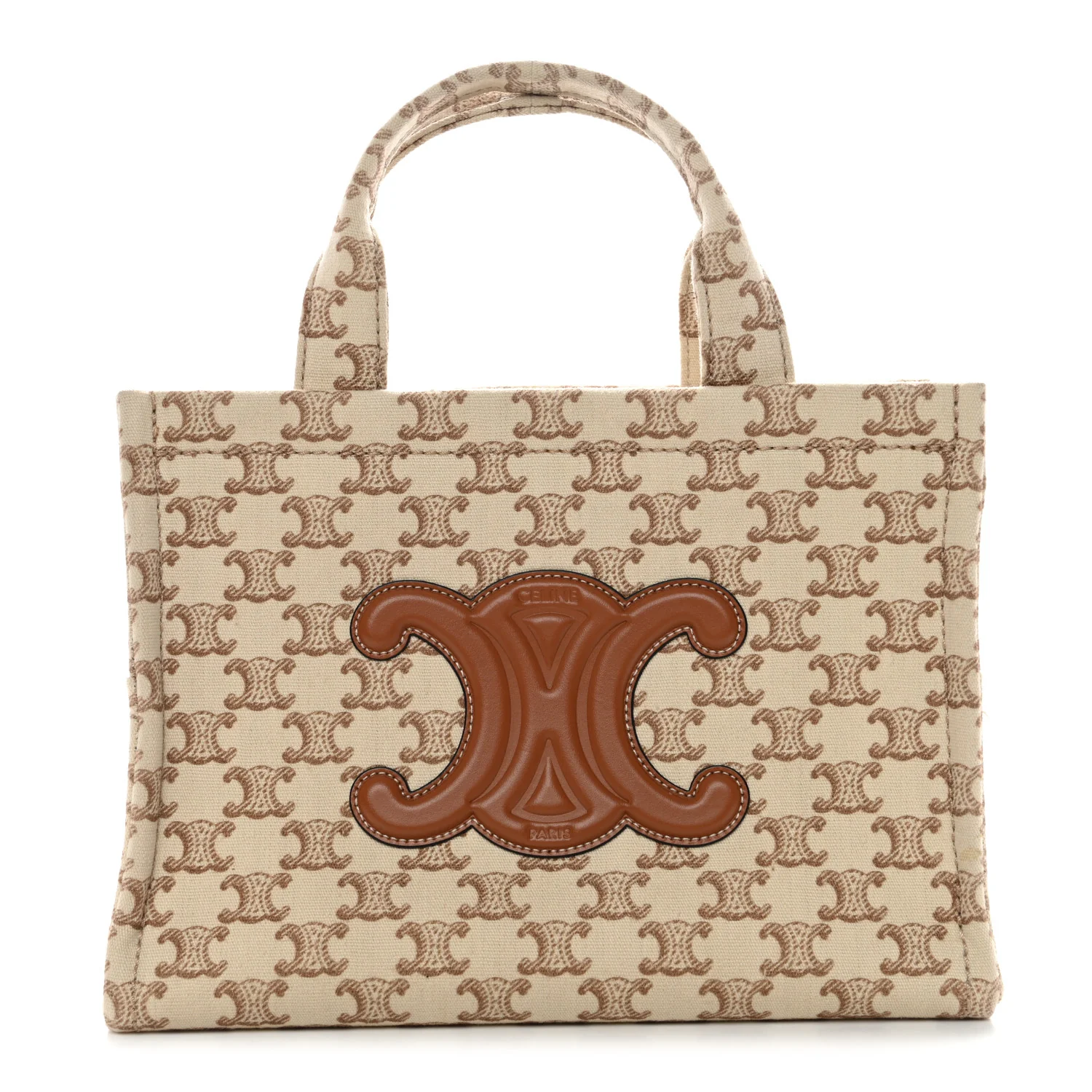 Canvas Calfskin Triomphe Print Small Cabas Thais White