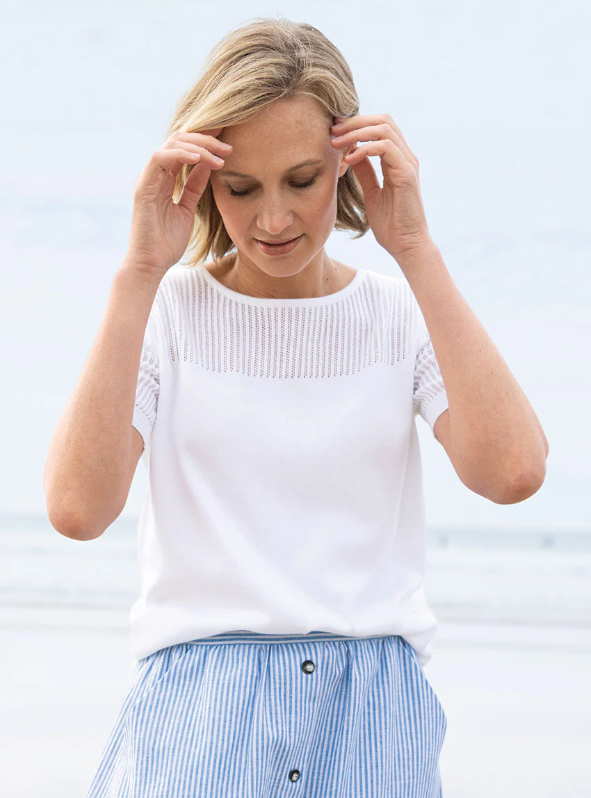 Pull femme ajouré coton blanc