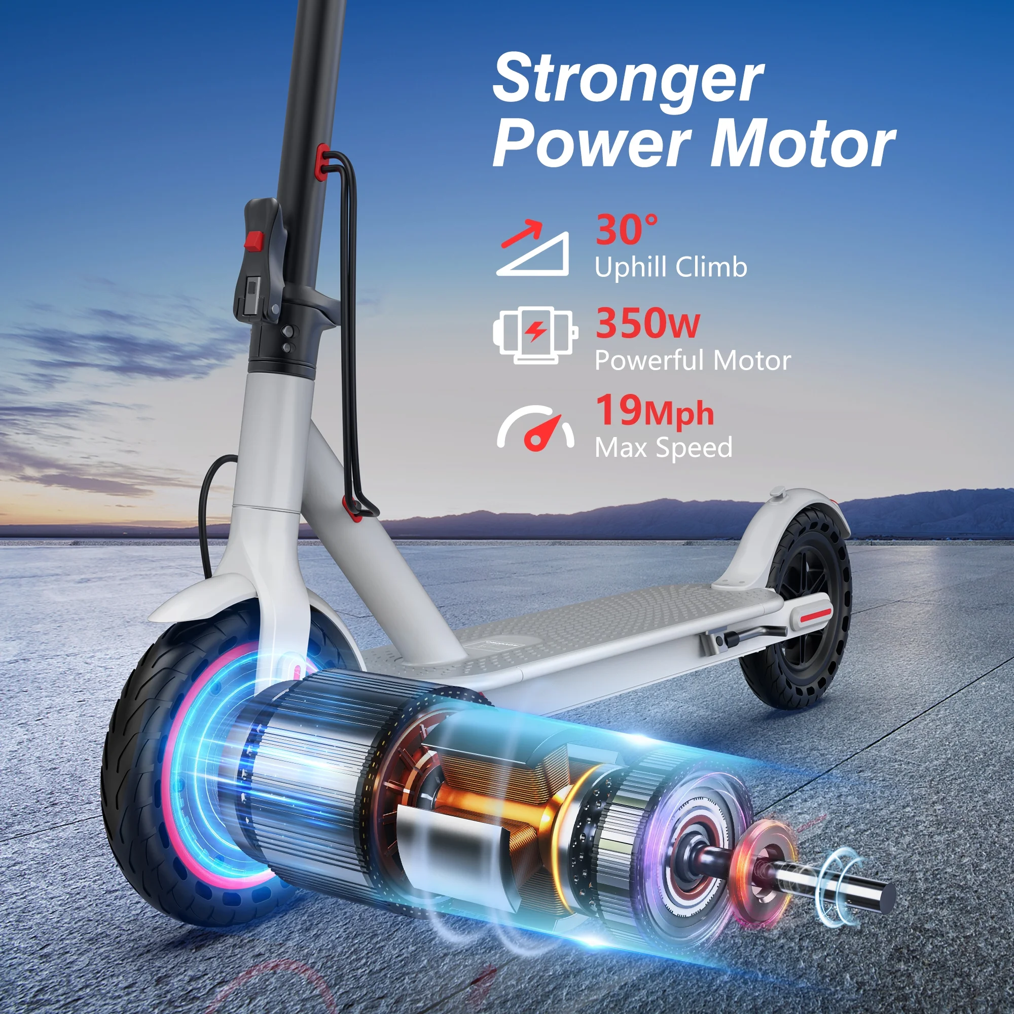 WHITE ES80 350W 8.5' Foldable Electric Scooter for Adults and Child, 21 Miles Range(White) - Image 6