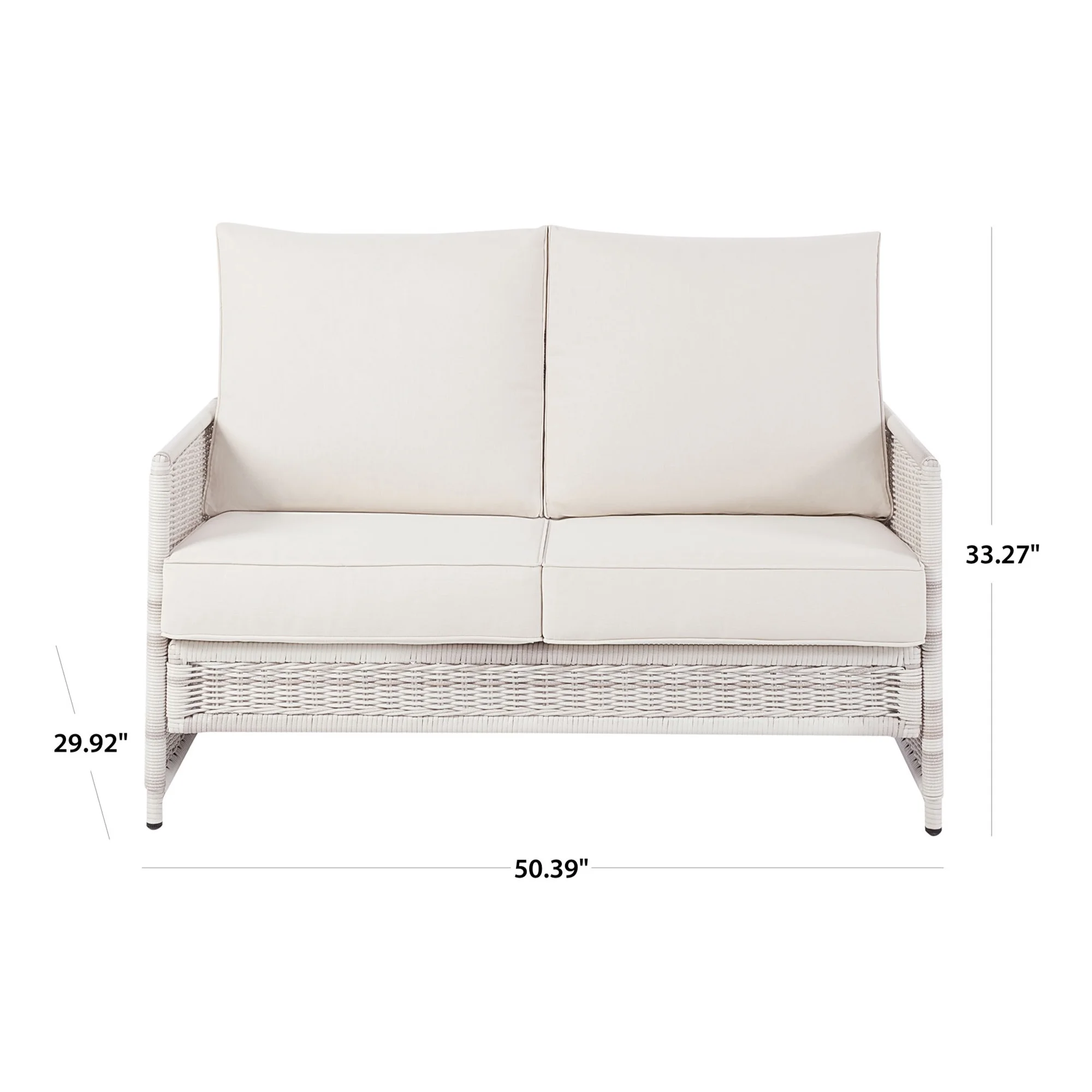 Paige 1 Piece Wicker Outdoor Loveseat with Cushions, White - Image 7