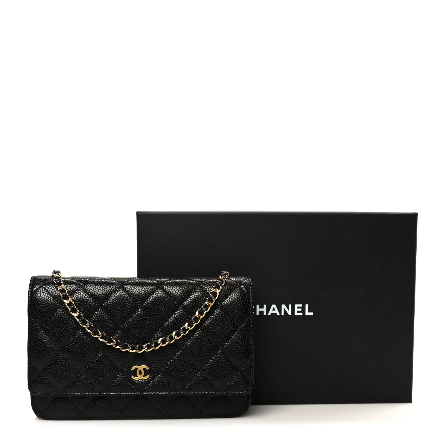 Caviar Quilted Wallet on Chain WOC Black