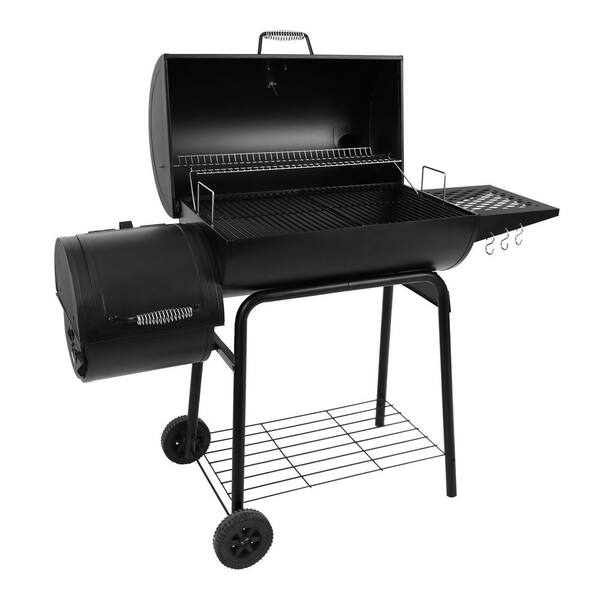 30 in Smoker Black Barrel Charcoal Grill with Offset Smoker with Cover For Outdoor, Backyard Cooking Image 3