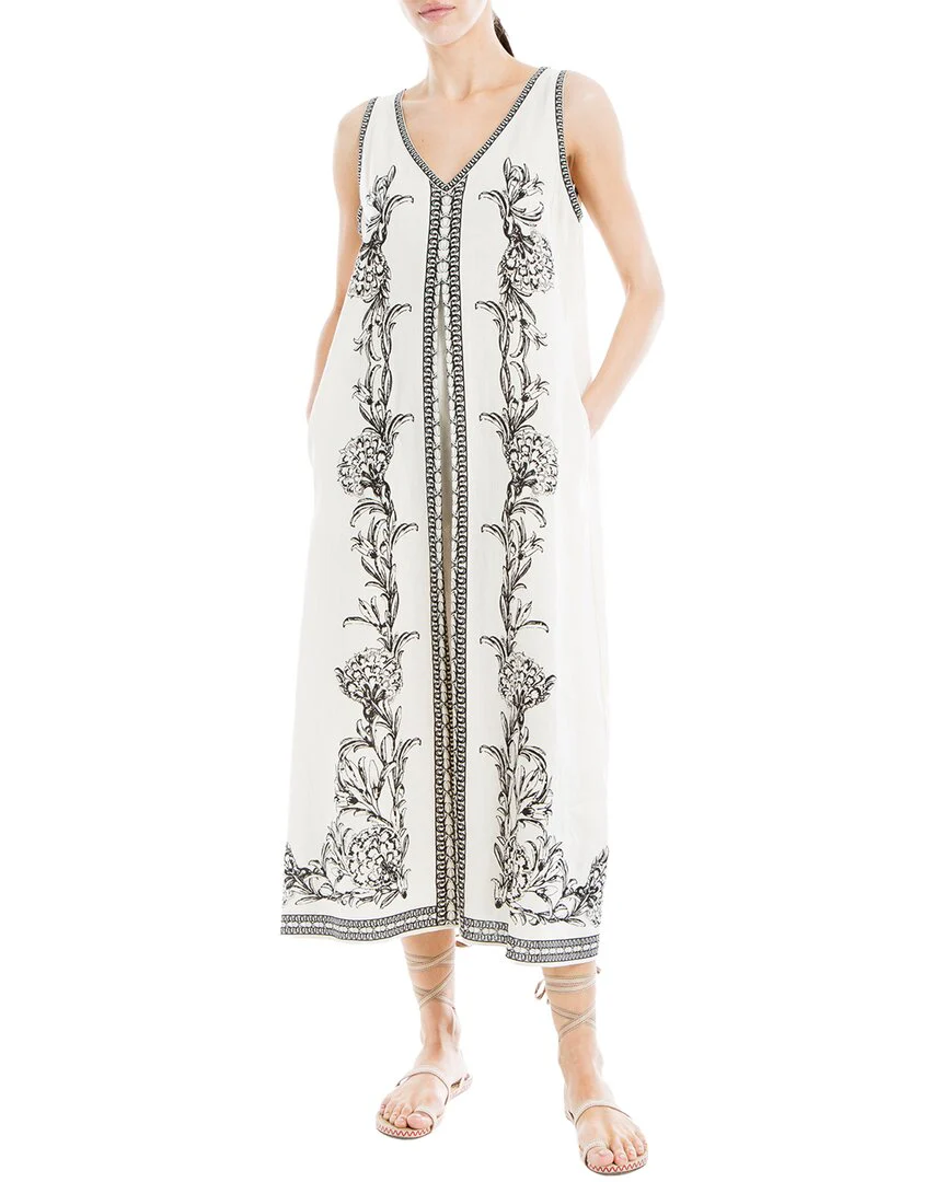 Max Studio V-Neck Linen-Blend Maxi Dress