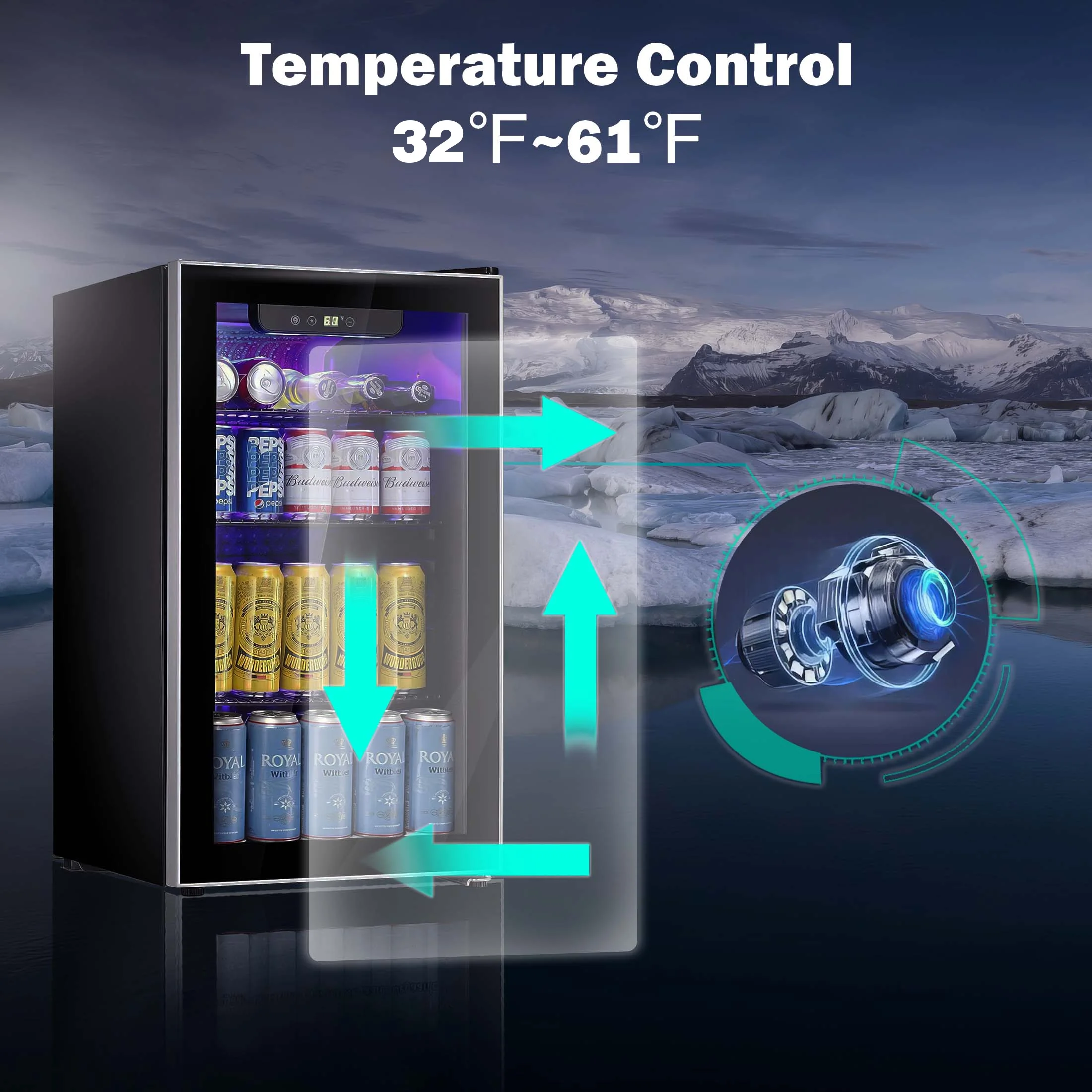 126 Can Beverage Refrigerator and Cooler with Glass Door for Home/Office/Bar-Black(3.2 cu ft) - Image 6