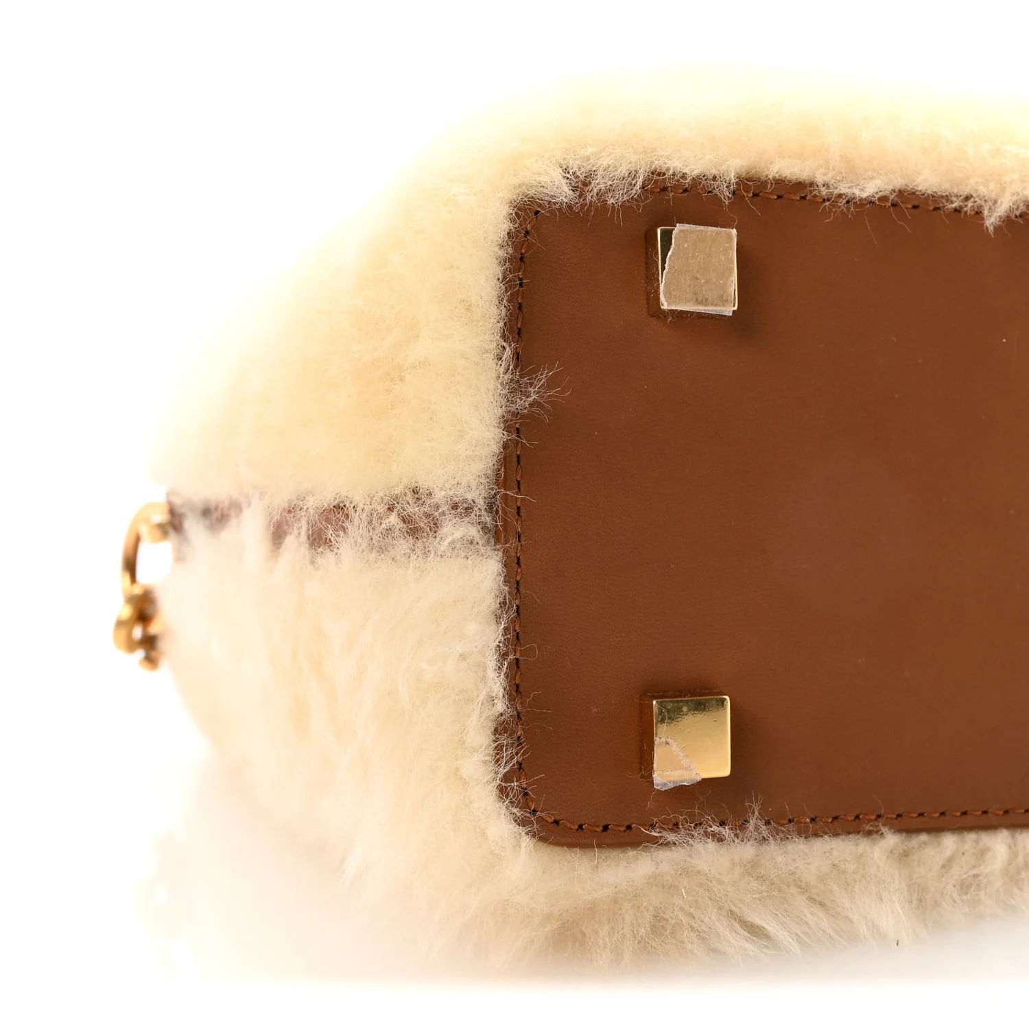 Shearling Le 37 Mini Bucket Bag Cream