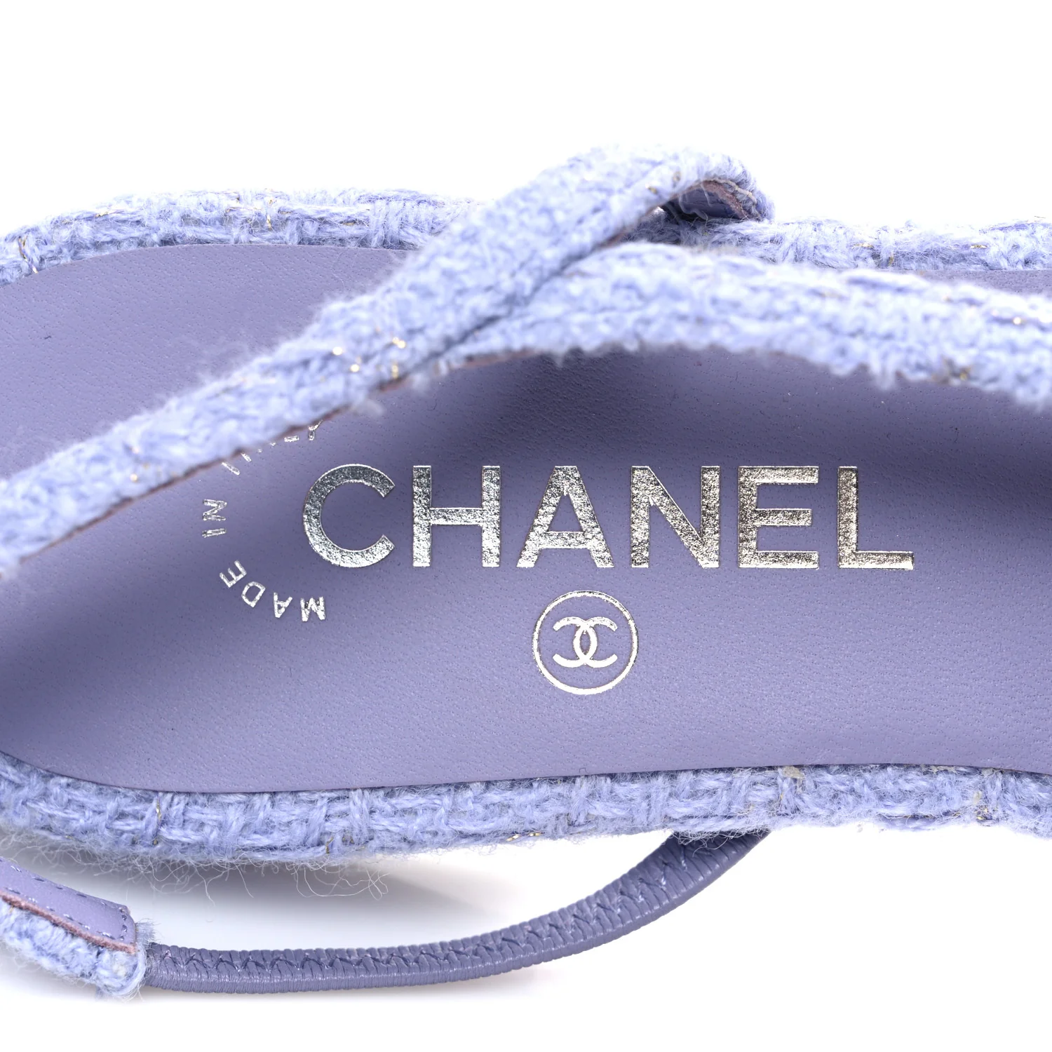 Iridescent Wool Tweed Patent Cap Toe CC Slingback Flats 40 Light Purple Silver Black