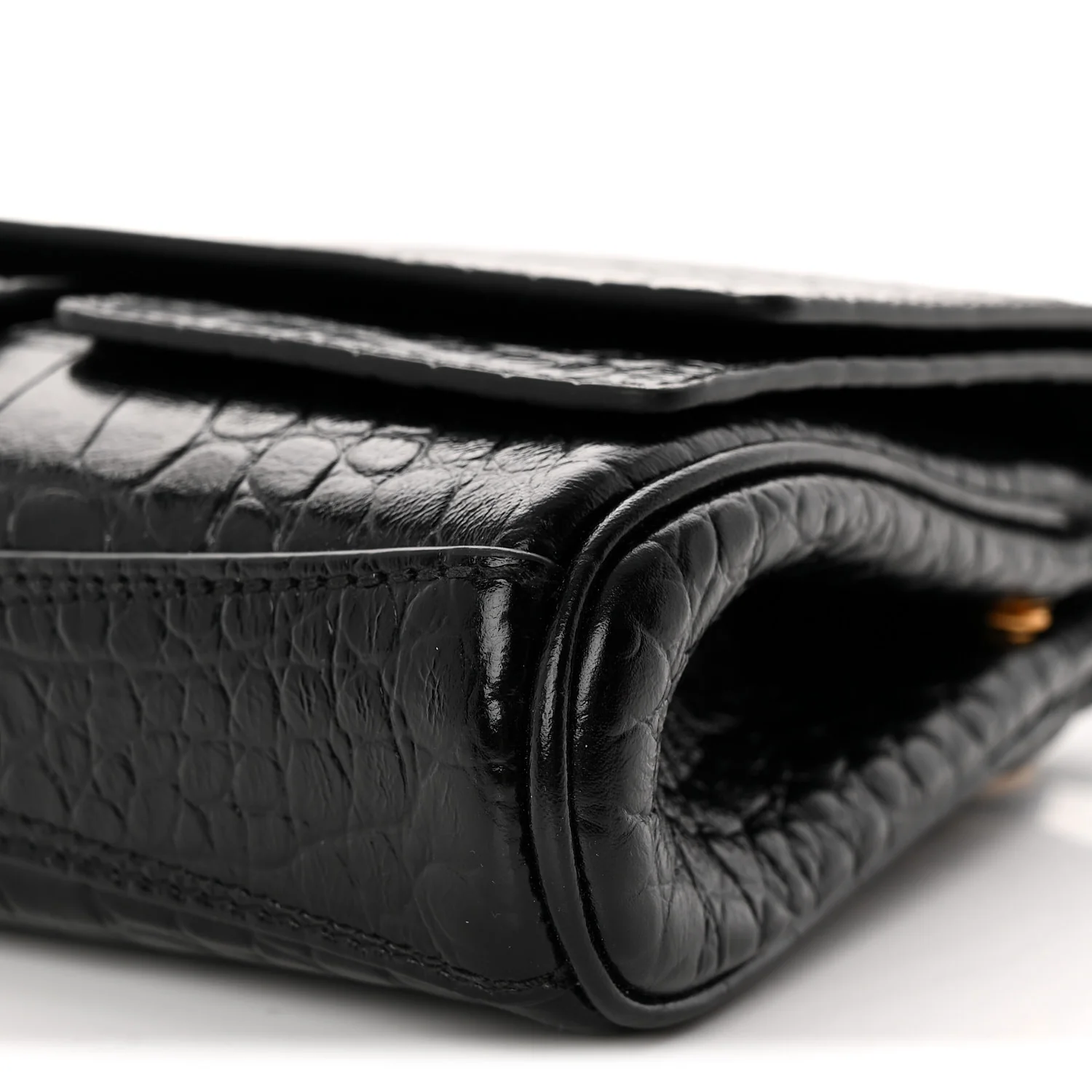 Crocodile Embossed Small Bel Air Clutch On Strap Black