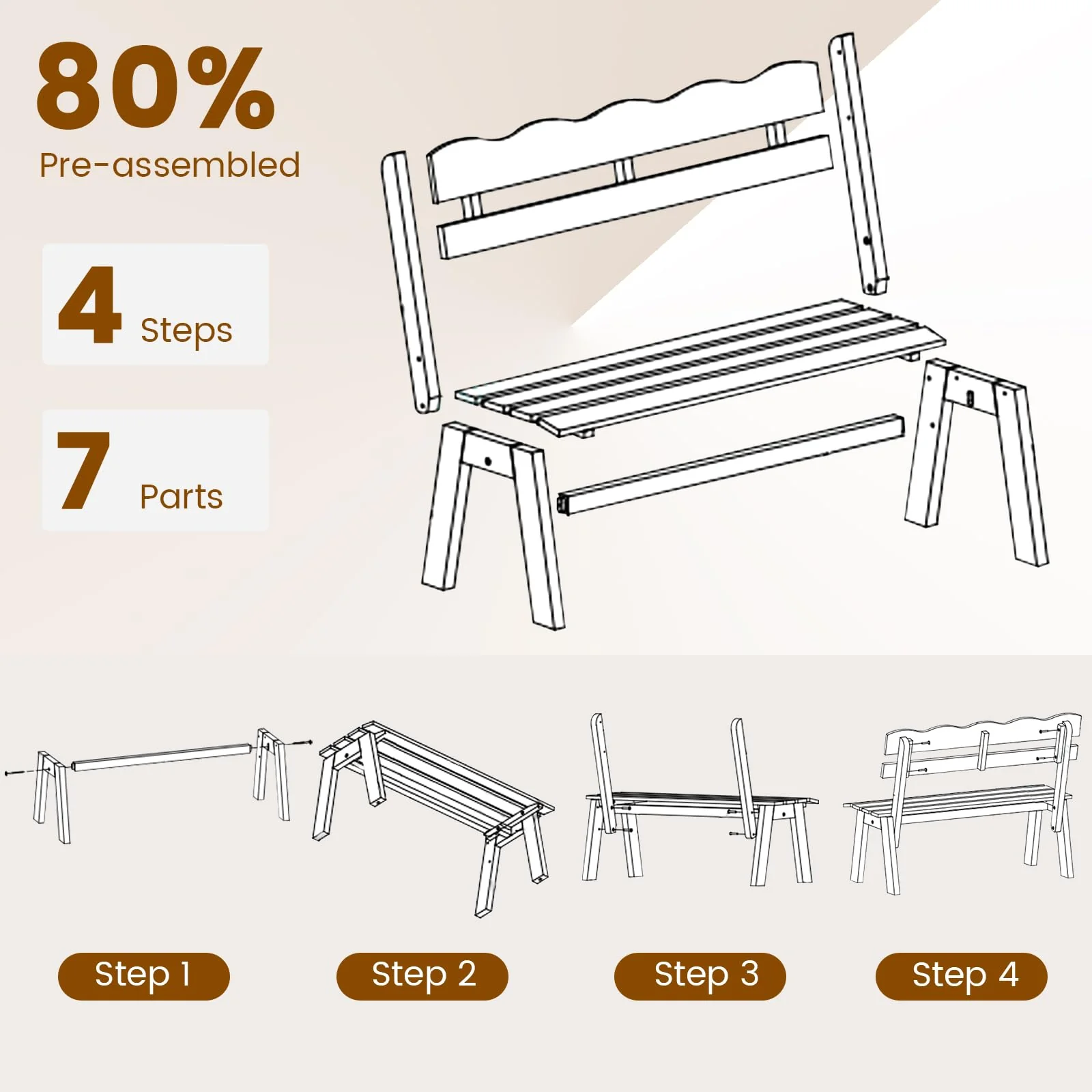 Tangkula 2 Person Patio Garden Bench with Waved Backrest and Slatted Seat