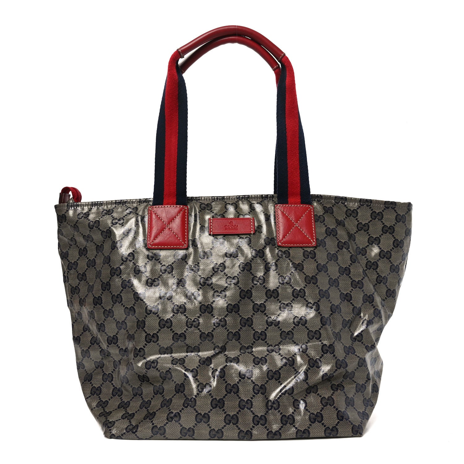 Crystal Monogram Large Web Handle Bucket Tote Red