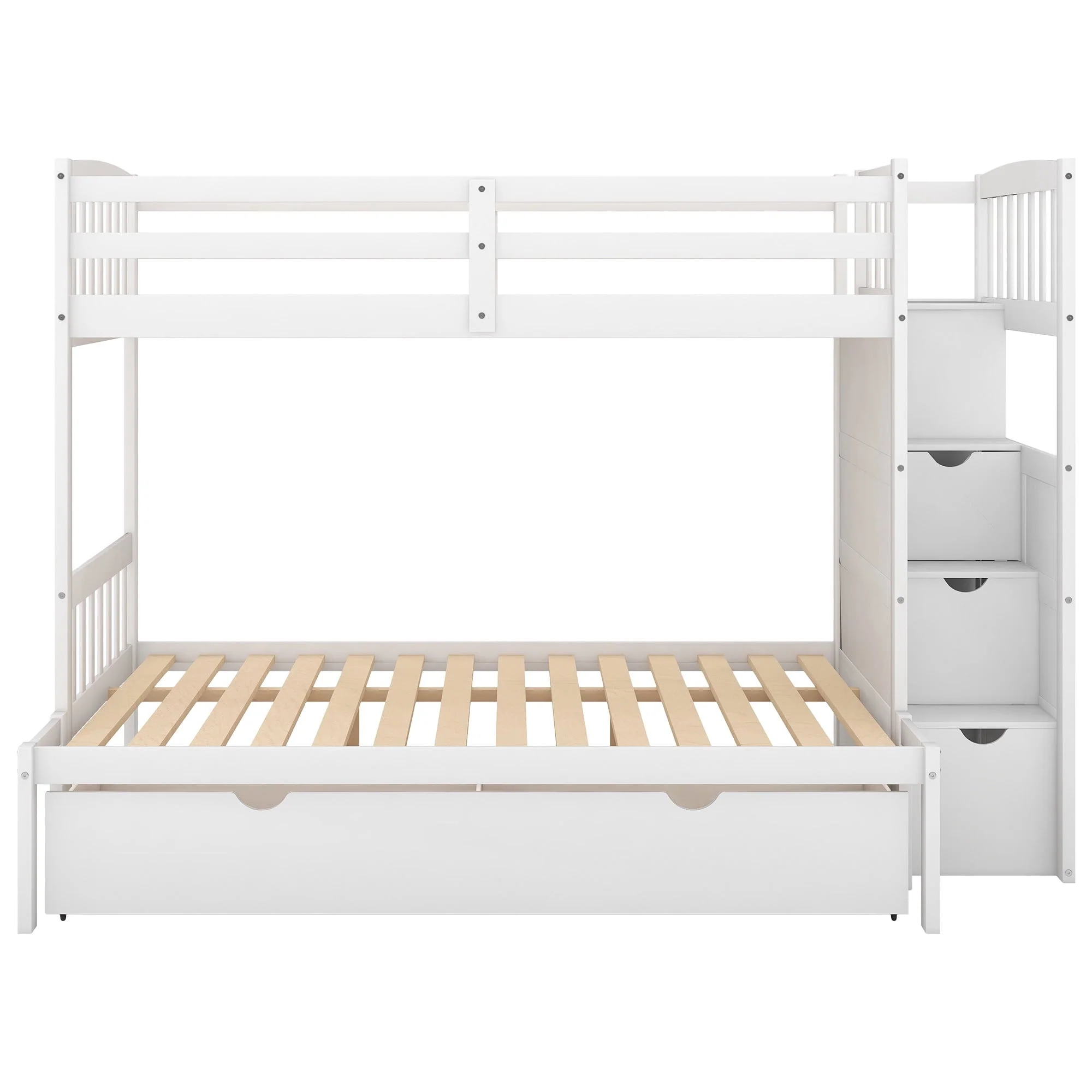 Twin over Twin Bunk Bed with Drawer and Cabinet for Kids Bedroom, White - Image 9