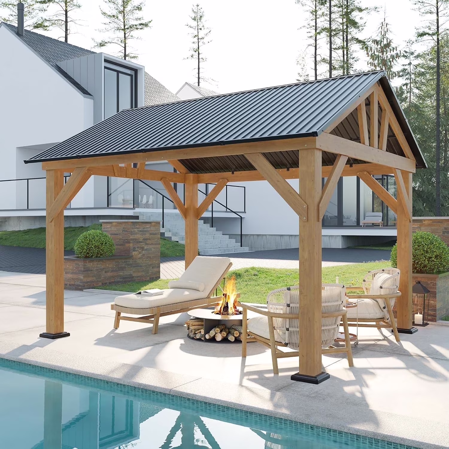 Jocisland Wood Gazebo 10'x12', Wind & Rain Resistant Design, Grill Gazebo for Garden, Backyard