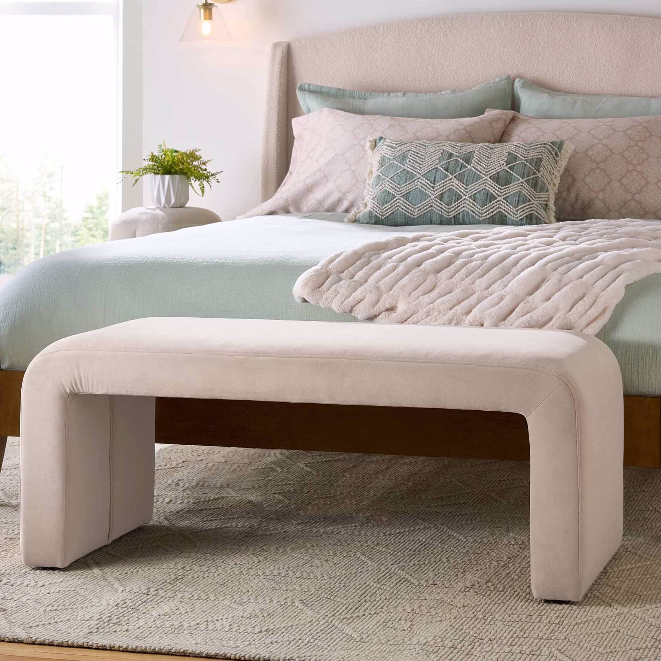 Juliet Velvet Waterfall Bench, Beige(Beige)