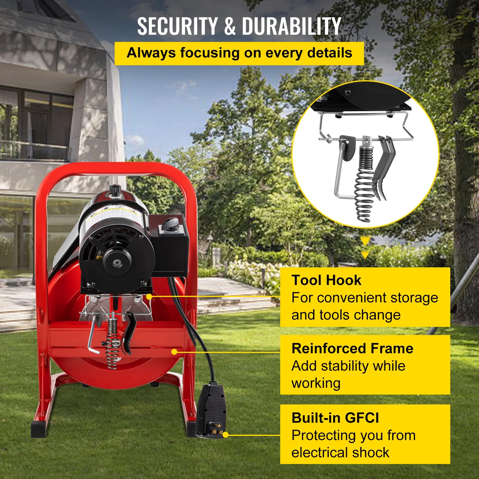 Drain Cleaning Machine 75ft x 3/8 in Drain Cleaner Machines 250W Electric Drain Auger for 1" to 4" Pipes Electric Drain Snake Sewer Snake Drill w/ Cutters Glove(75ft x 3/8") - Image 6