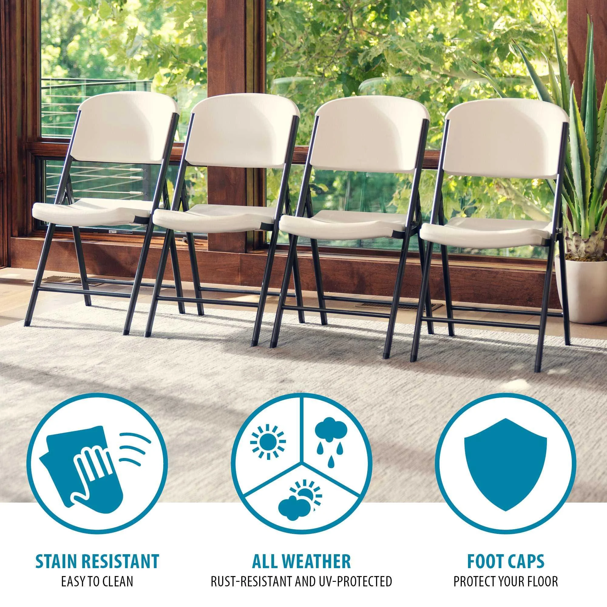 Lifetime 4 60 in Round Folding Tables with 32 Folding Chairs - Almond