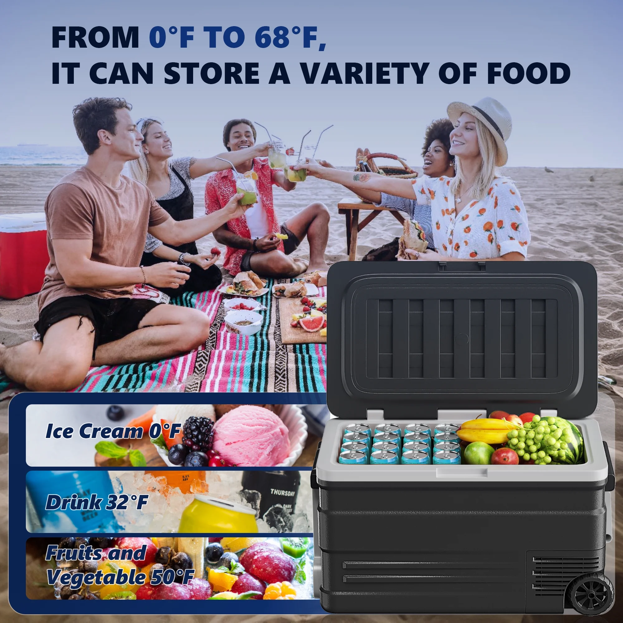 12 Volt Car Refrigerator, 80QT(75L) Portable RV Car Fridge with Wheels, 0�H~68�H, 12/24V DC 110-240V AC, Black - Image 4
