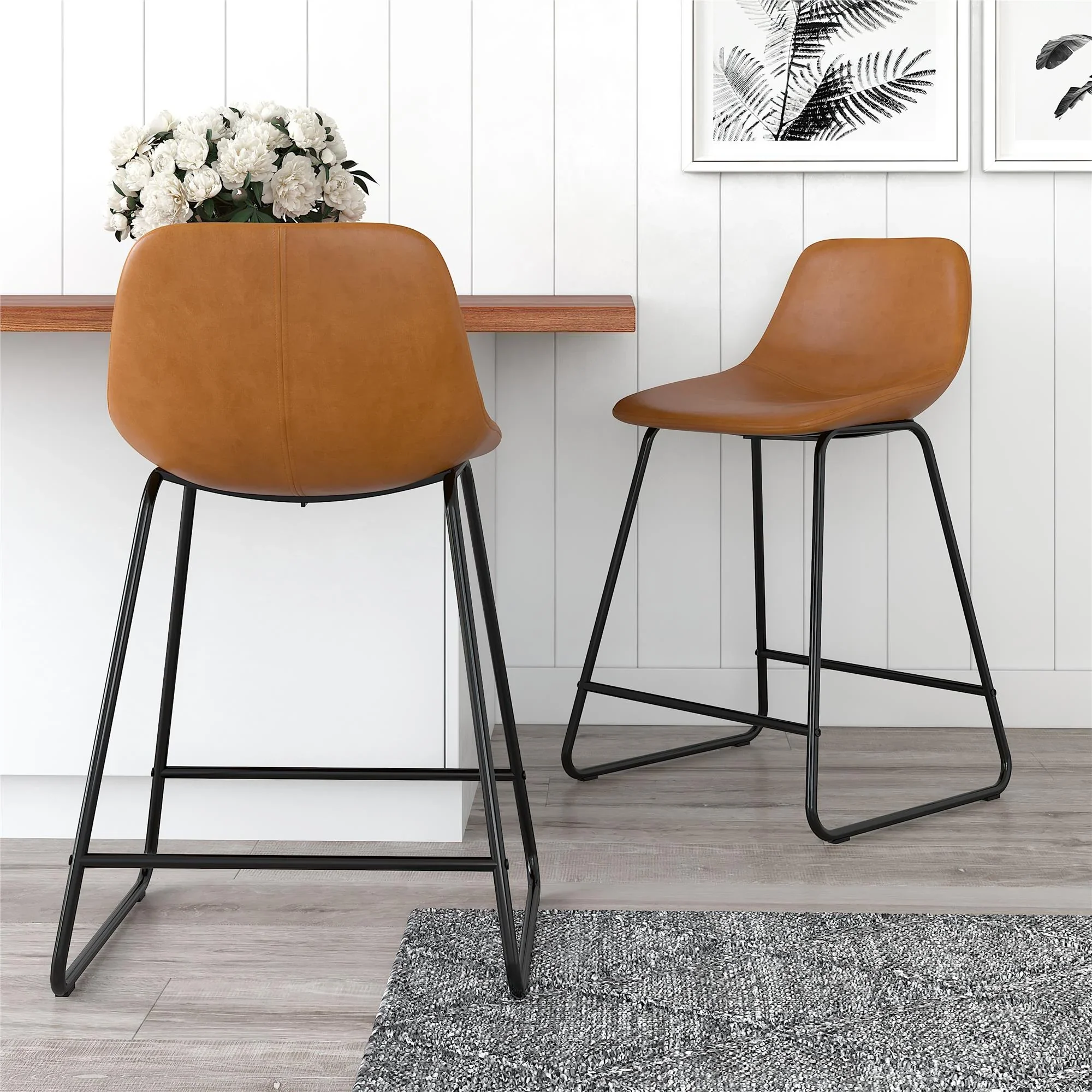 Better Homes & Gardens Scoop Counter Stool, Camel Faux Leather