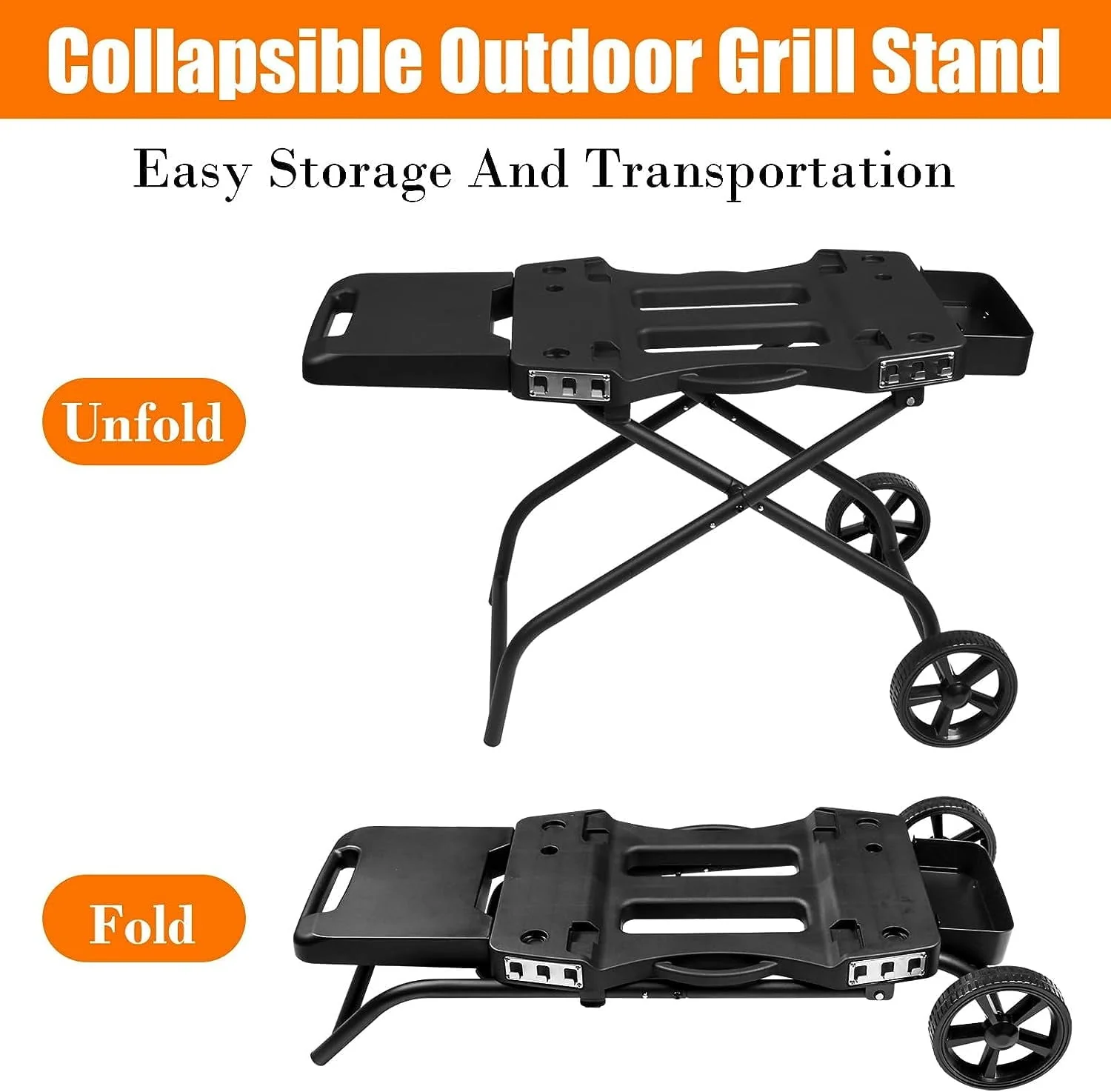 Hisencn Grill Stand for Ninja Woodfire Grill,Grill Cart,Collapsible Outdoor Grill Stand Fit for Ninja Woodfire Outdoor Grill(Ninja OG701),Traeger Ranger,Pit Boss 10697,10724,22" Blackstone Griddle(304 Stainless Steel Crisper Pan) Image 3